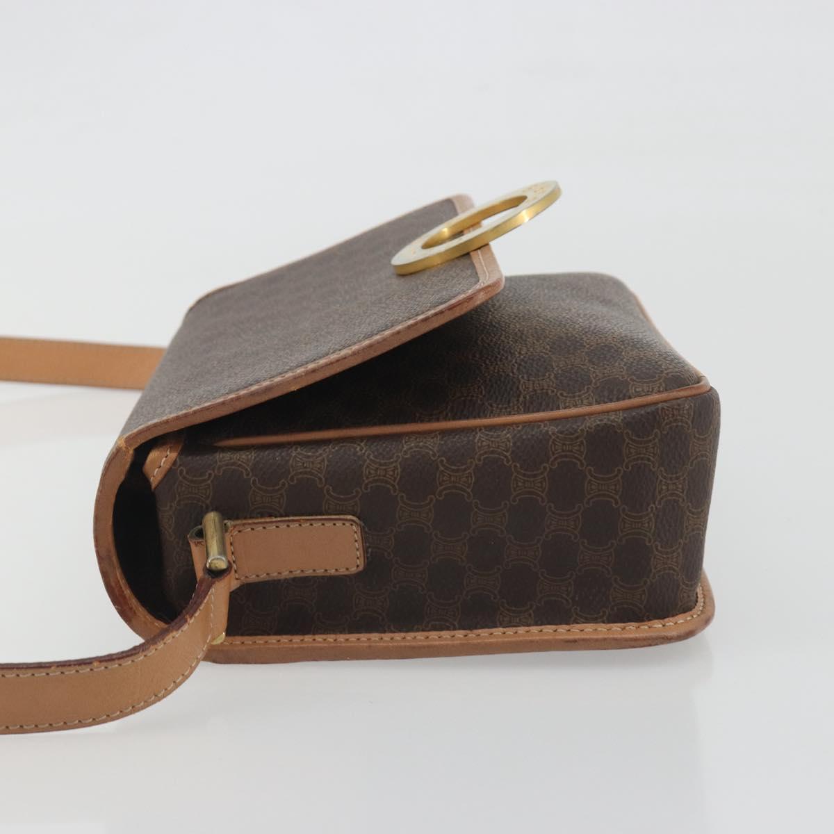 CELINE Macadam Canvas Shoulder Bag PVC Leather Brown Gold Auth 196617
