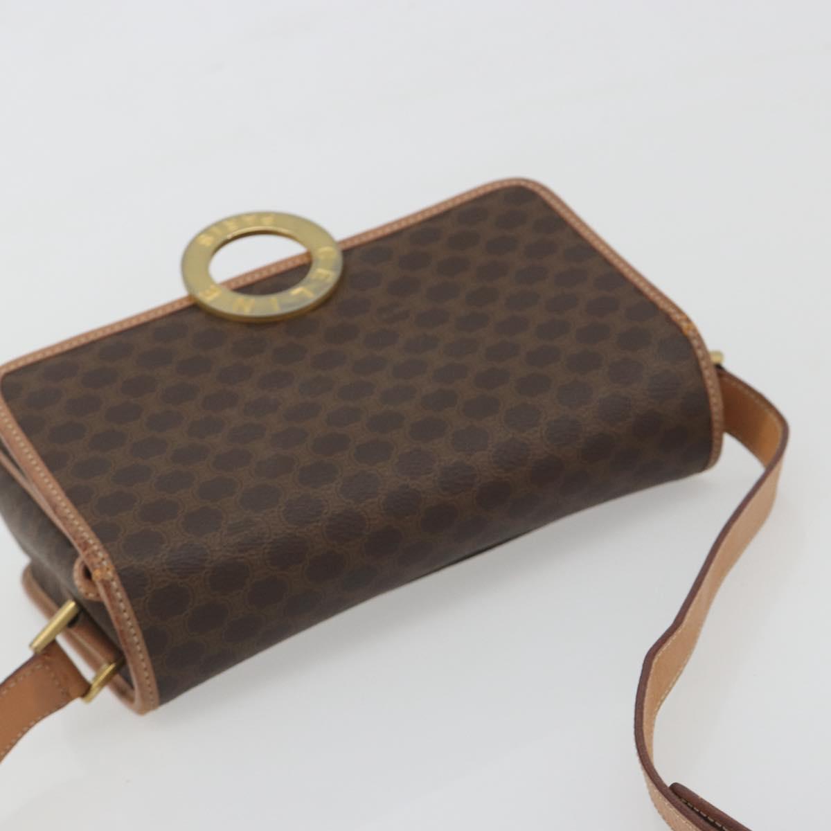 CELINE Macadam Canvas Shoulder Bag PVC Leather Brown Gold Auth 196617