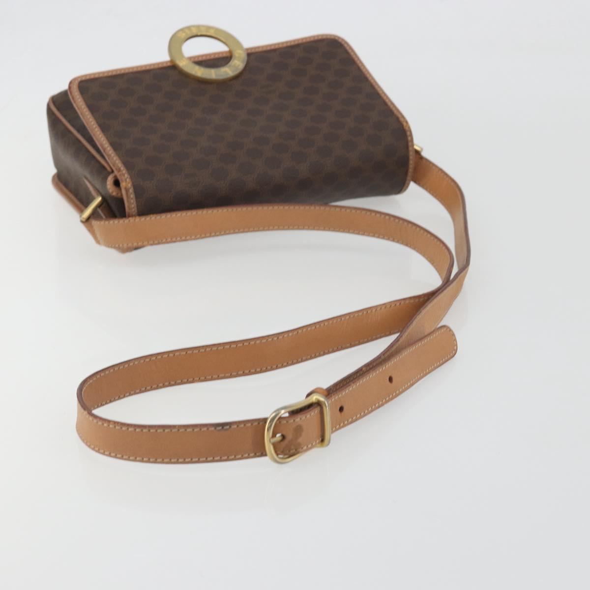 CELINE Macadam Canvas Shoulder Bag PVC Leather Brown Gold Auth 196617