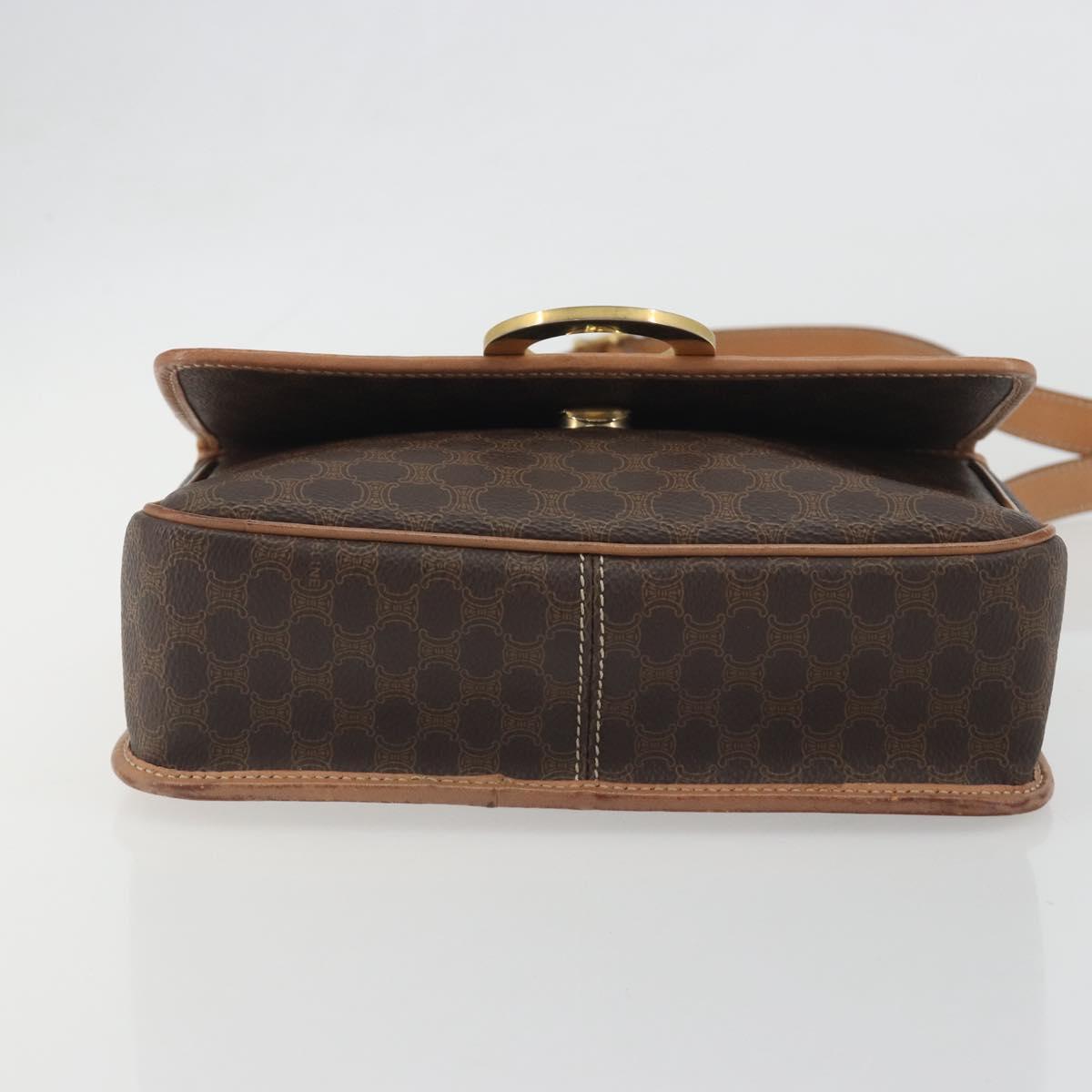 CELINE Macadam Canvas Shoulder Bag PVC Leather Brown Gold Auth 196617