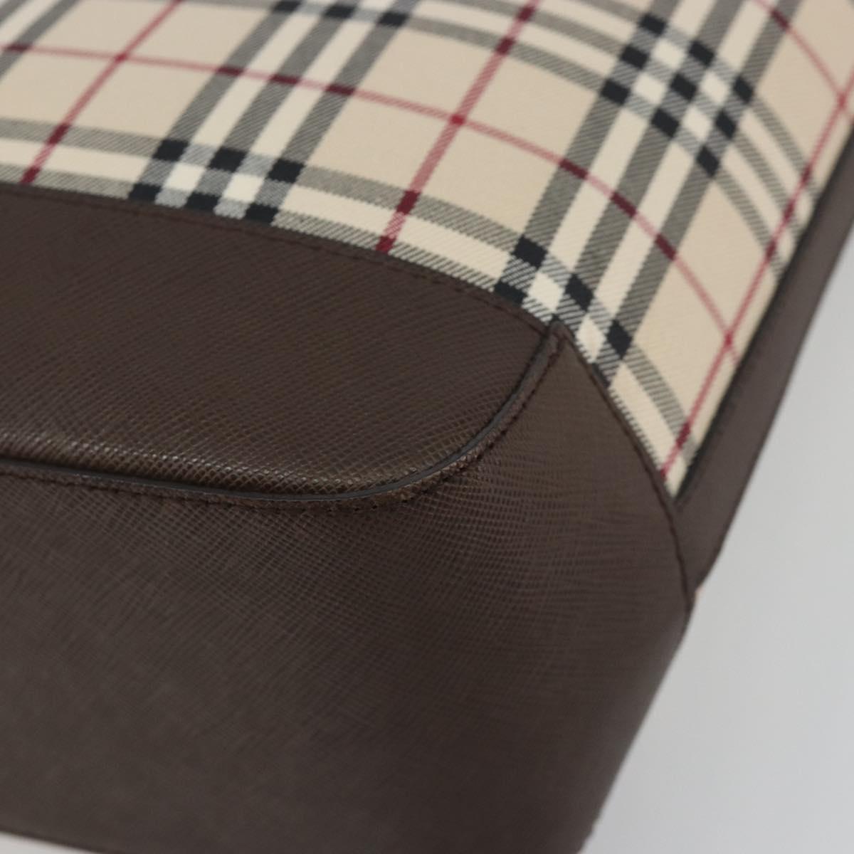 BURBERRY Nova Check Hand Bag Canvas Beige Silver Auth 196618A