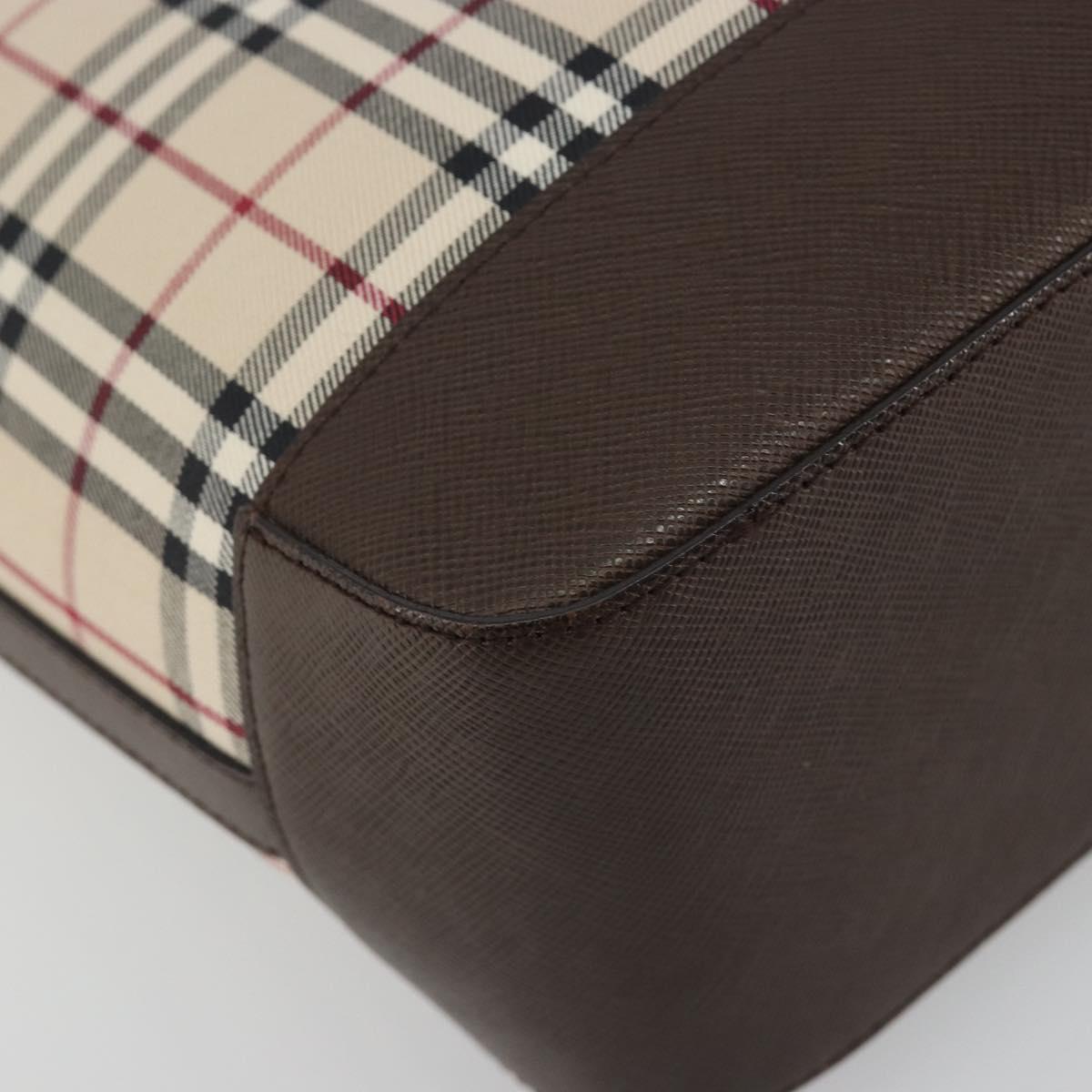 BURBERRY Nova Check Hand Bag Canvas Beige Silver Auth 196618A