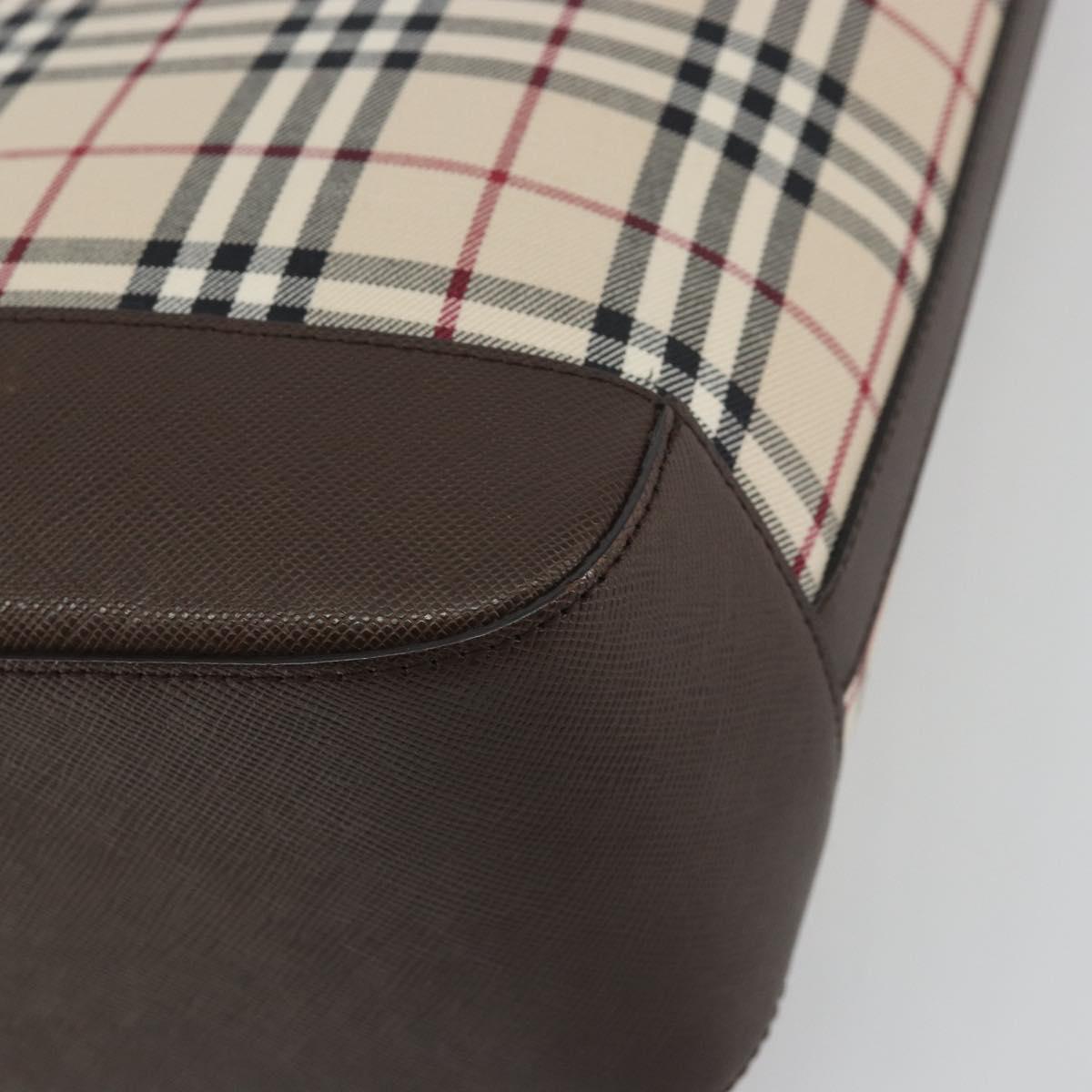 BURBERRY Nova Check Hand Bag Canvas Beige Silver Auth 196618A