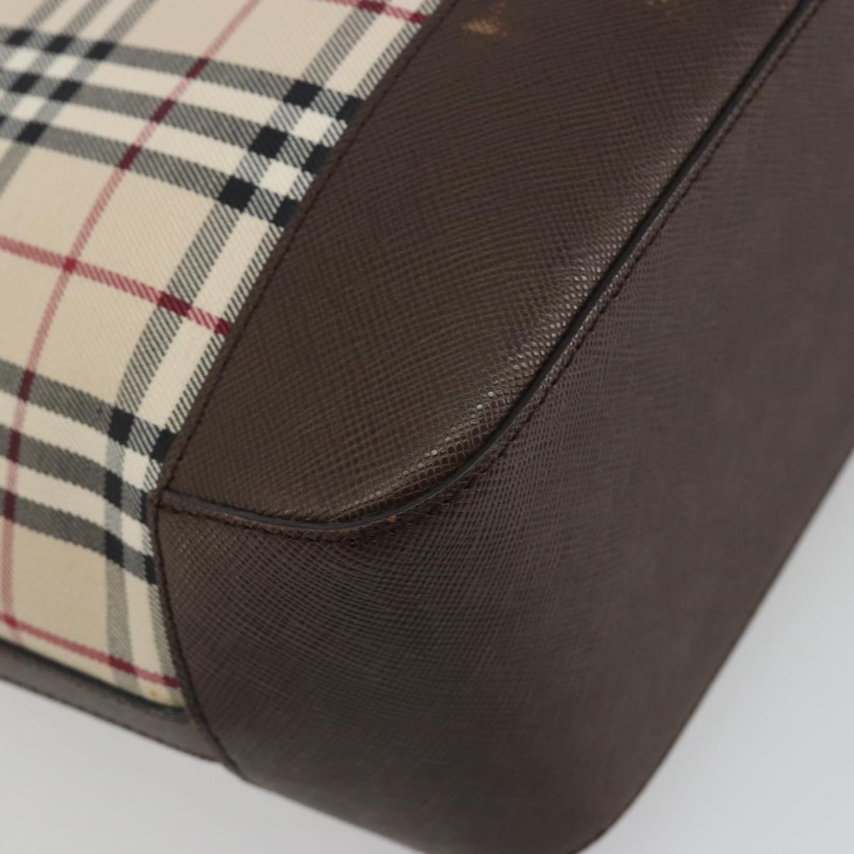 BURBERRY Nova Check Hand Bag Canvas Beige Silver Auth 196618A