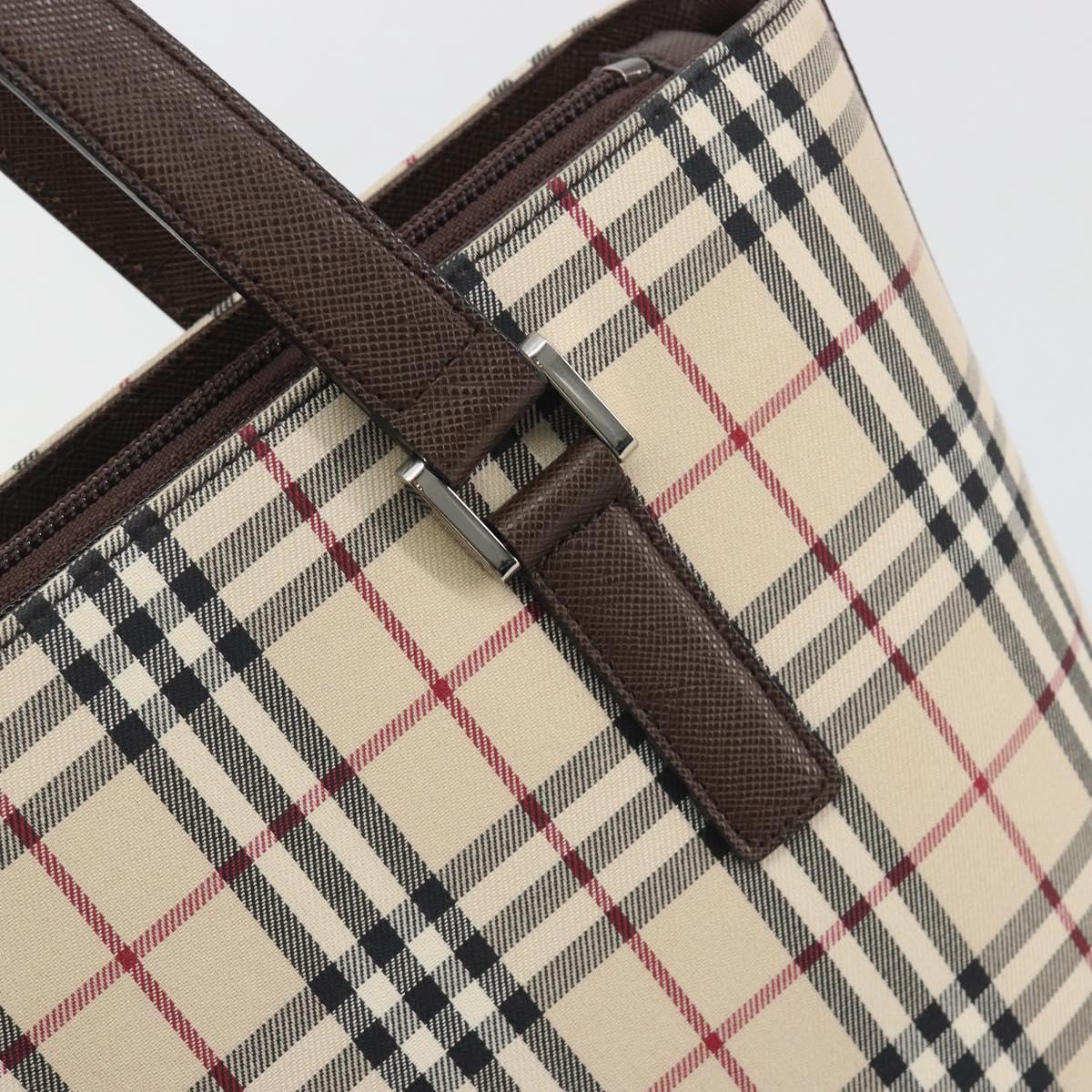 BURBERRY Nova Check Hand Bag Canvas Beige Silver Auth 196618A