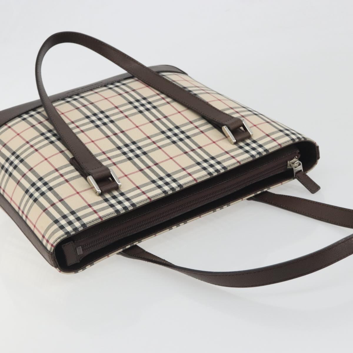 BURBERRY Nova Check Hand Bag Canvas Beige Silver Auth 196618A