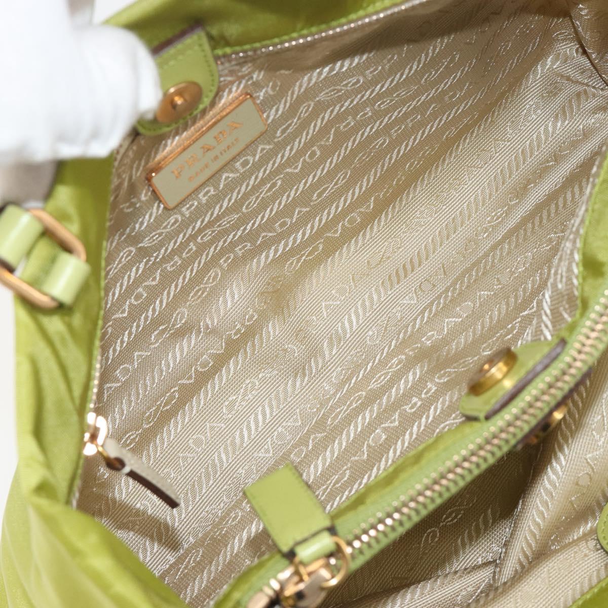 PRADA Hand Bag Nylon Green Gold Auth 196620V