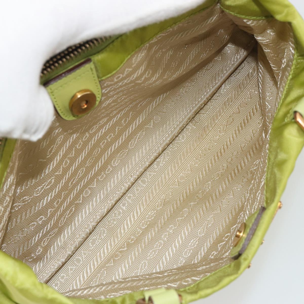 PRADA Hand Bag Nylon Green Gold Auth 196620V