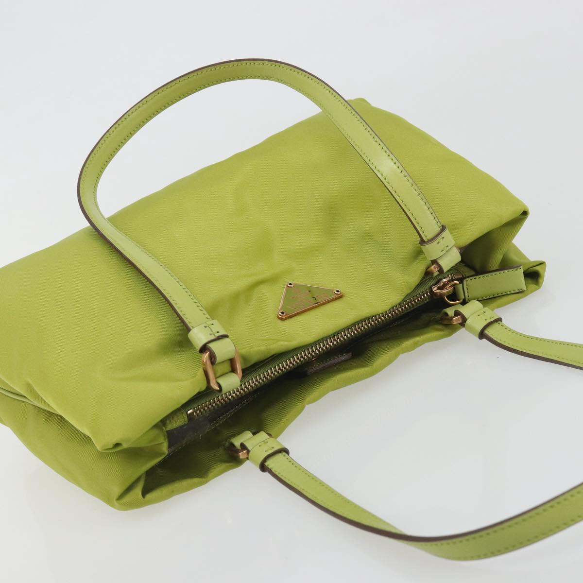 PRADA Hand Bag Nylon Green Gold Auth 196620V