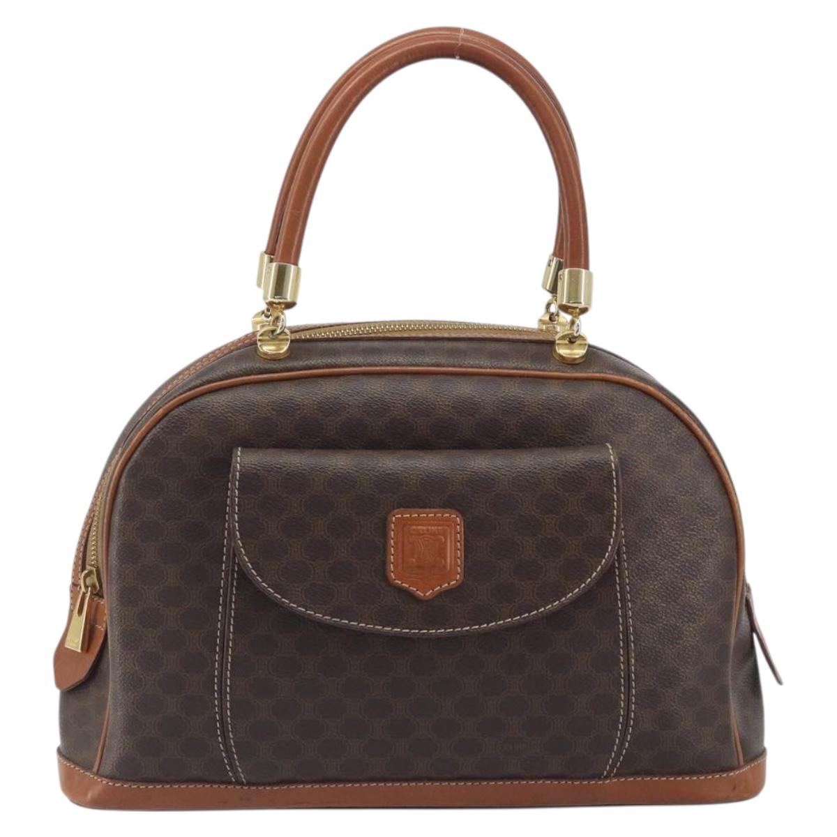 CELINE Macadam Canvas Hand Bag PVC Leather Brown Gold Auth 196621A