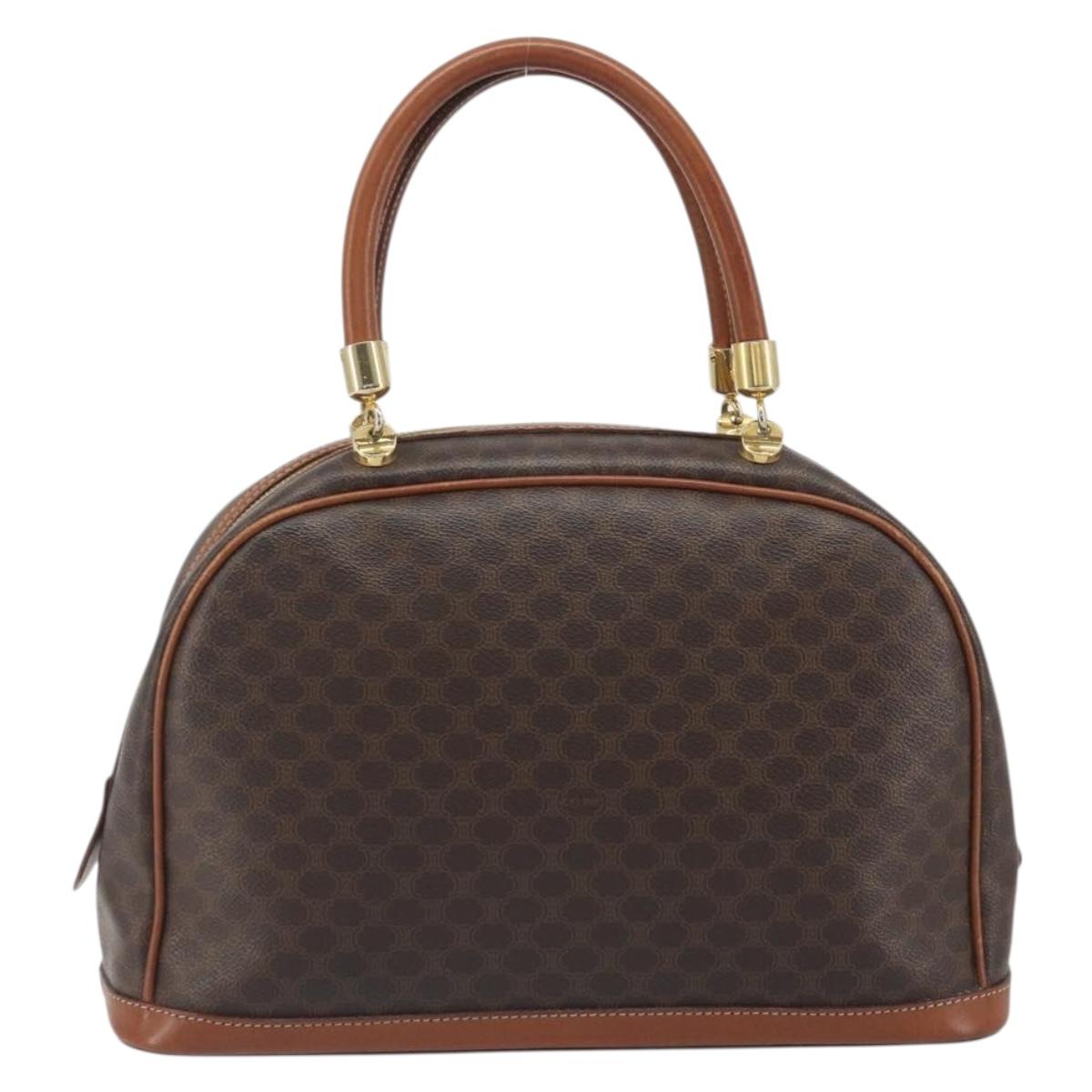 CELINE Macadam Canvas Hand Bag PVC Leather Brown Gold Auth 196621A