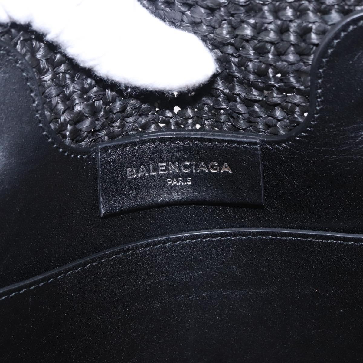 BALENCIAGA Pannier XS Hand Bag Raffia Black Silver 466498 Auth 196622A