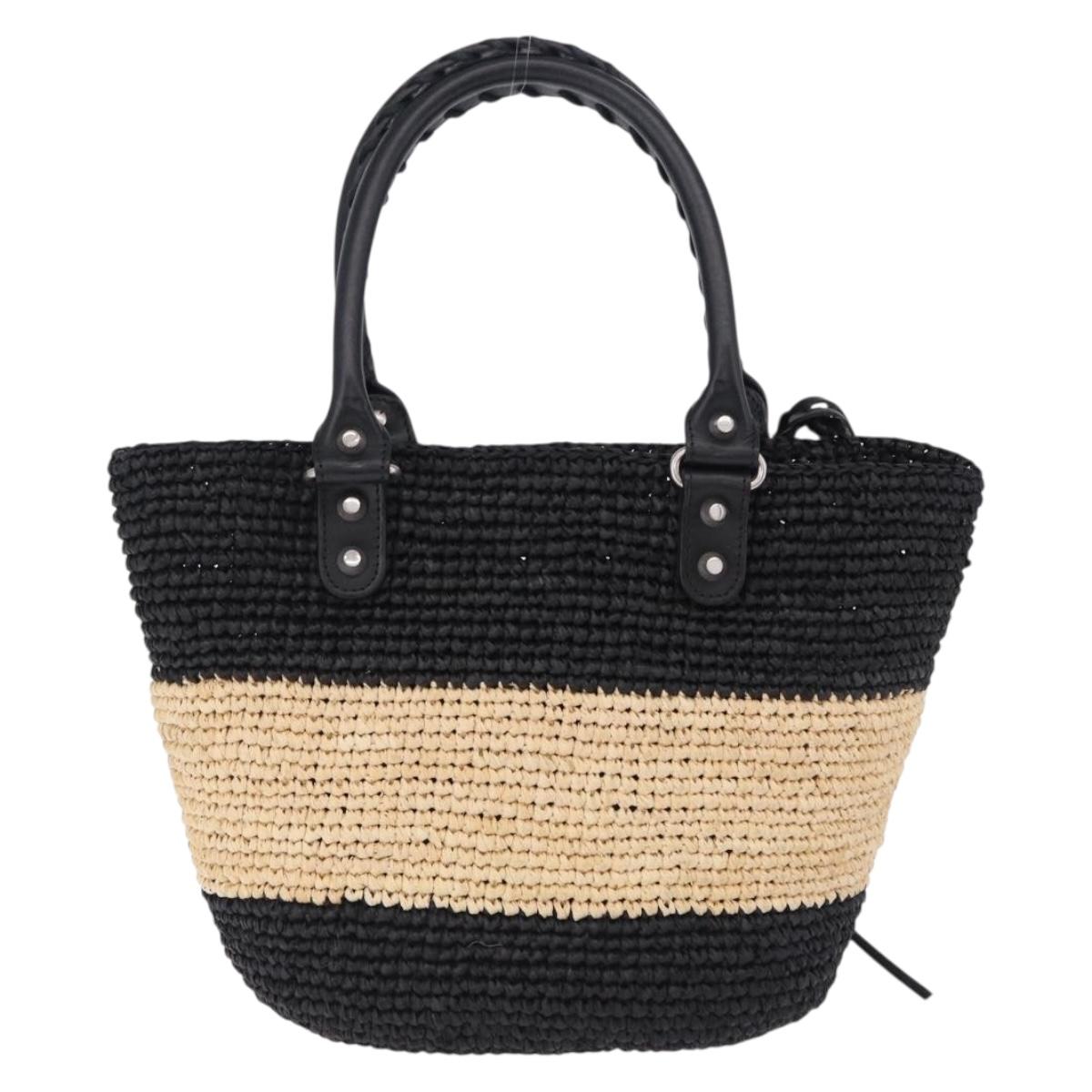 BALENCIAGA Pannier XS Hand Bag Raffia Black Silver 466498 Auth 196622A