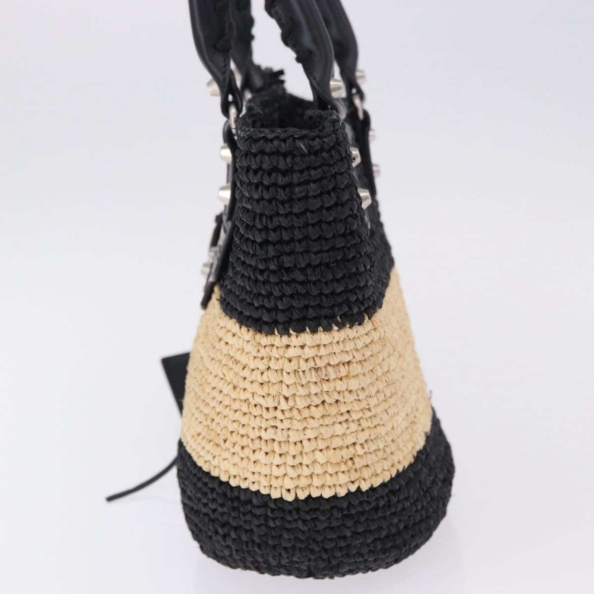 BALENCIAGA Pannier XS Hand Bag Raffia Black Silver 466498 Auth 196622A