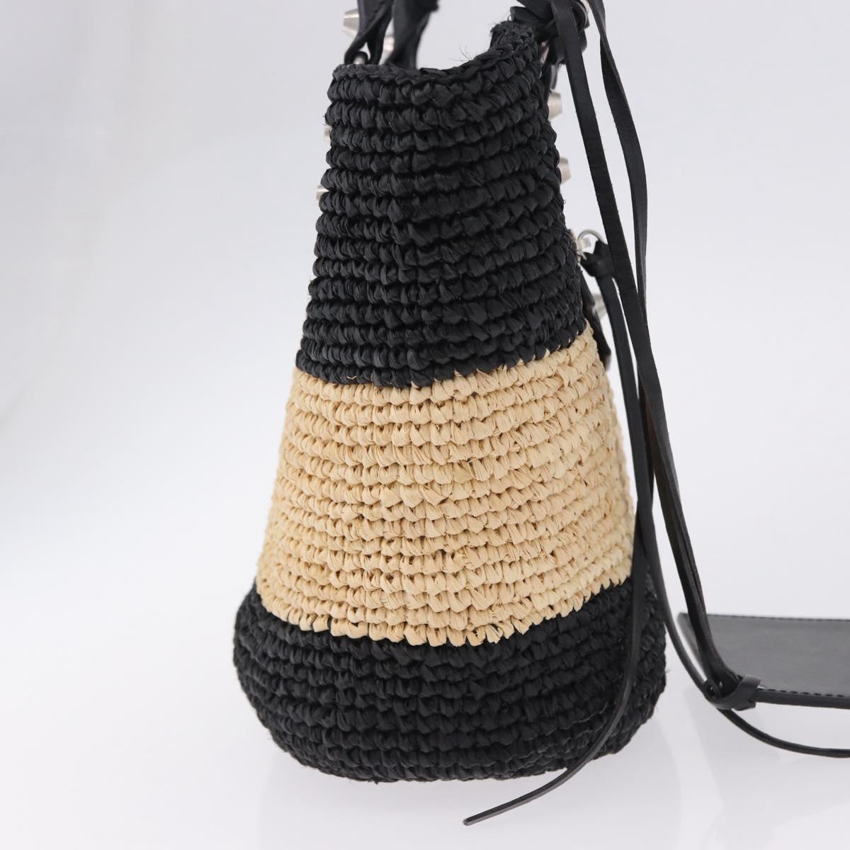 BALENCIAGA Pannier XS Hand Bag Raffia Black Silver 466498 Auth 196622A