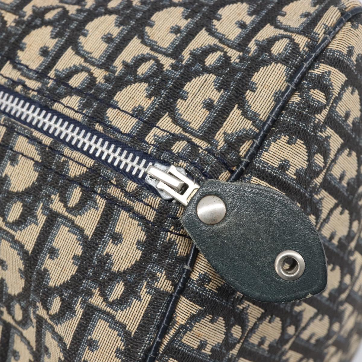 Christian Dior Trotter Canvas Boston Bag Navy Silver Auth 196623