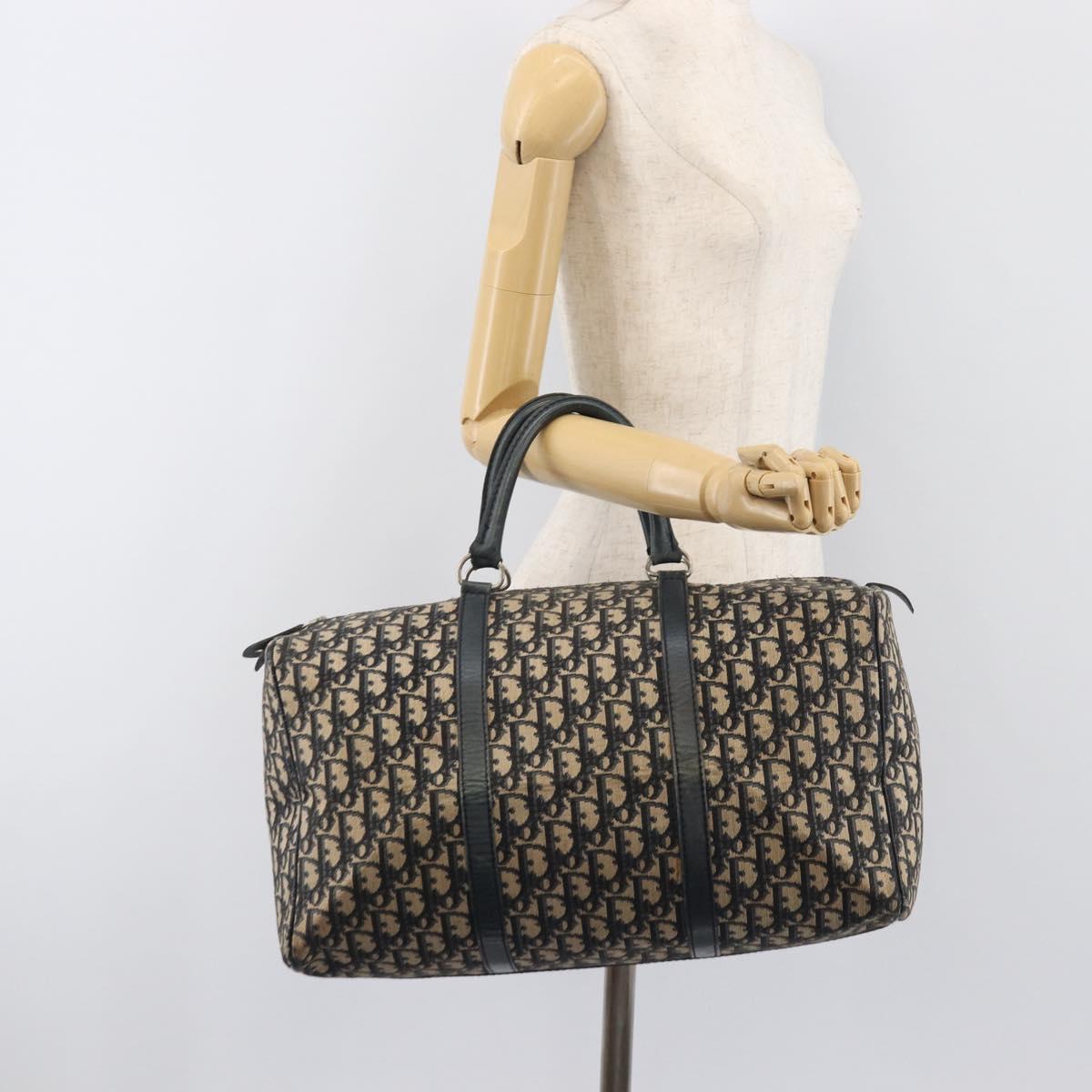 Christian Dior Trotter Canvas Boston Bag Navy Silver Auth 196623