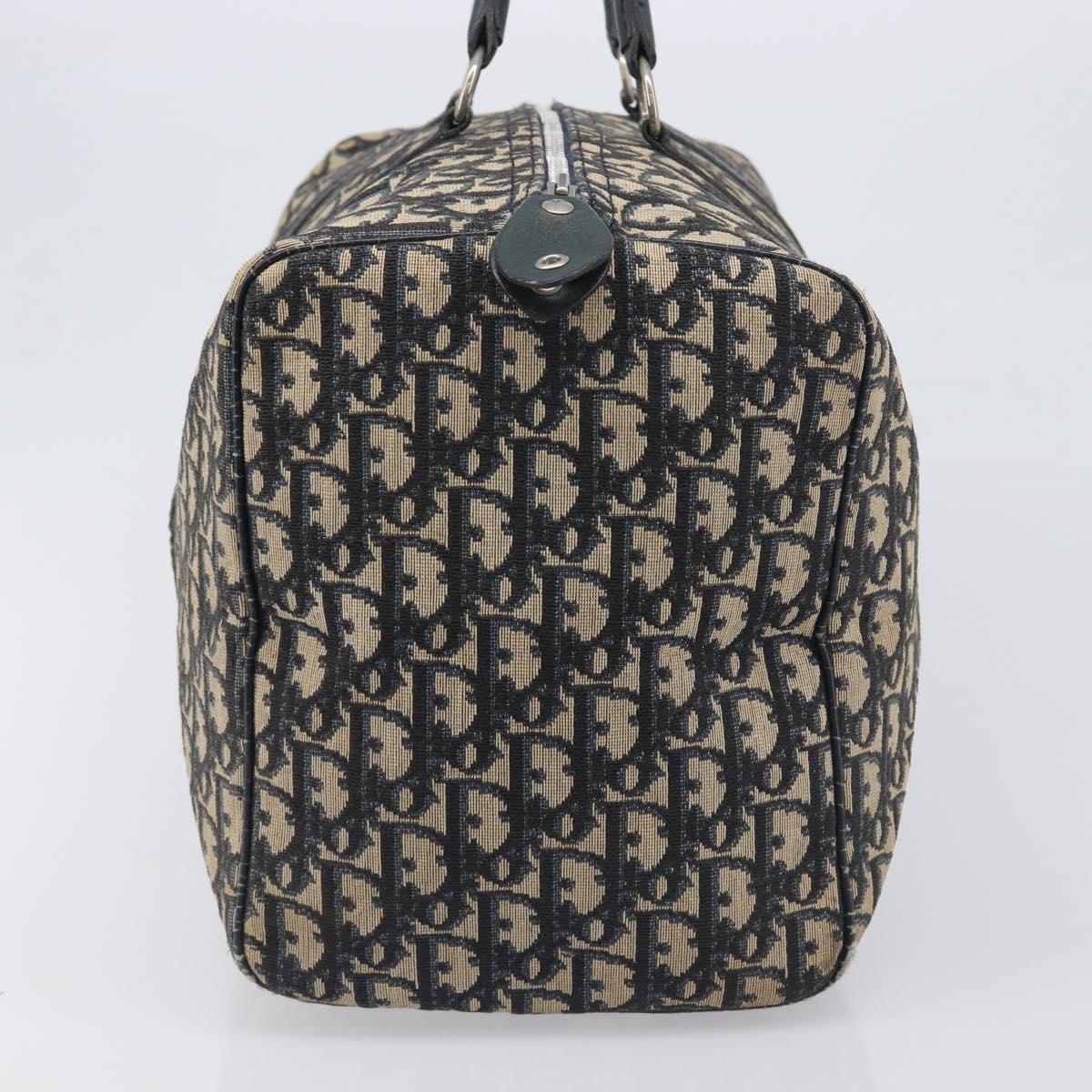 Christian Dior Trotter Canvas Boston Bag Navy Silver Auth 196623