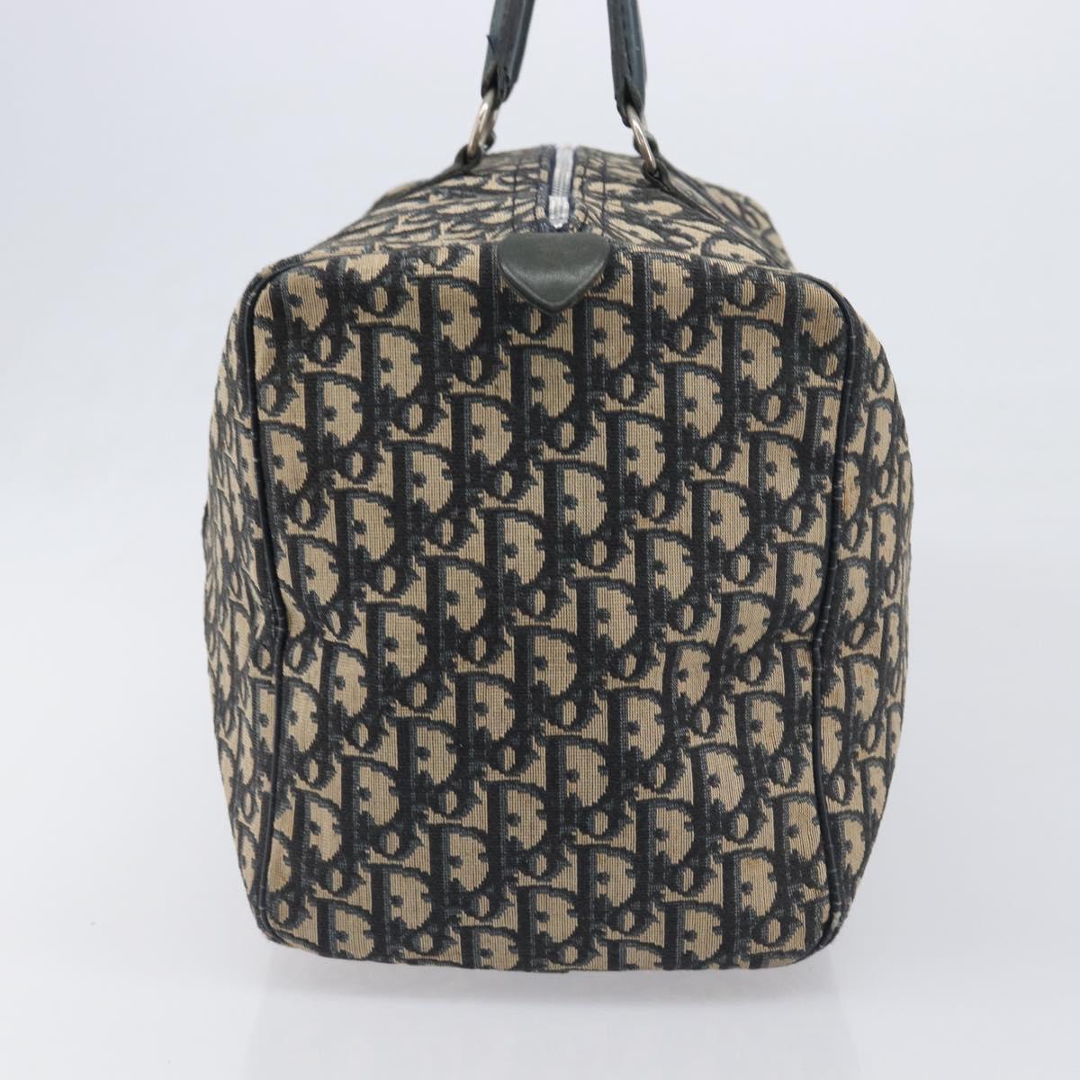 Christian Dior Trotter Canvas Boston Bag Navy Silver Auth 196623