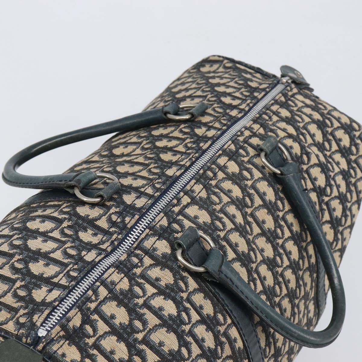 Christian Dior Trotter Canvas Boston Bag Navy Silver Auth 196623