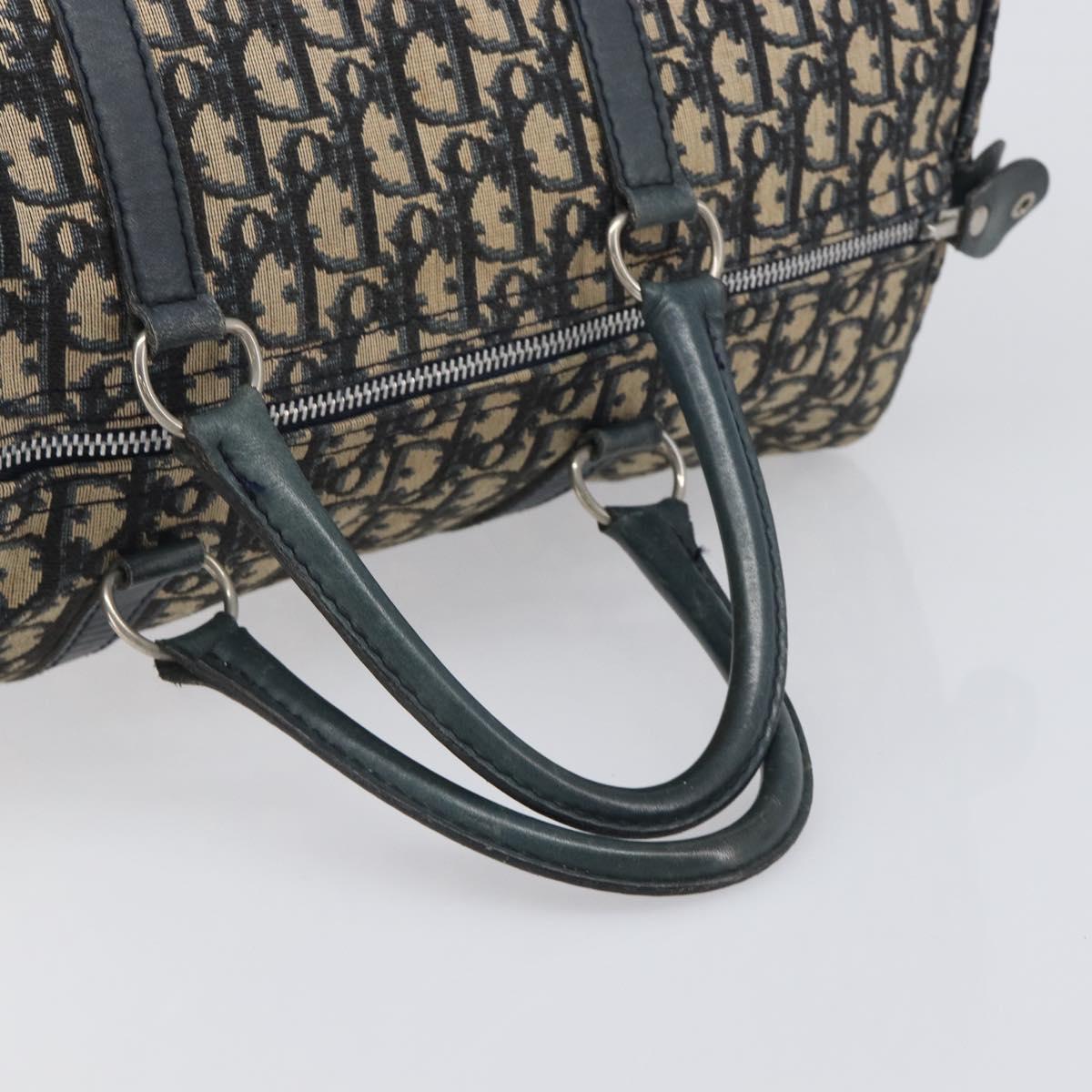 Christian Dior Trotter Canvas Boston Bag Navy Silver Auth 196623