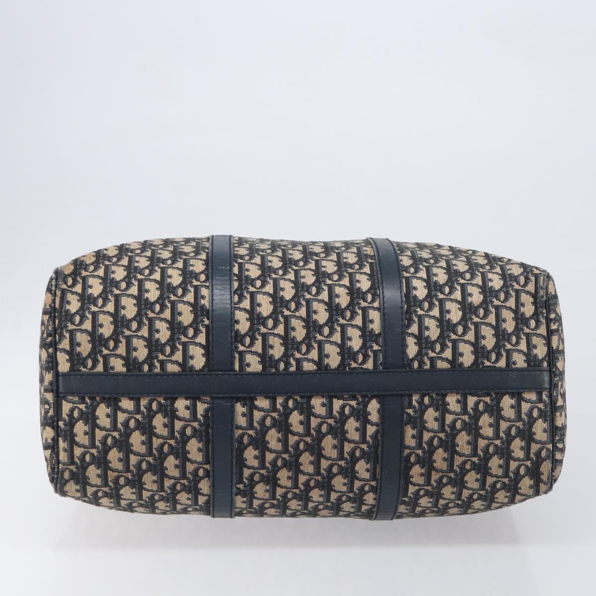 Christian Dior Trotter Canvas Boston Bag Navy Silver Auth 196623