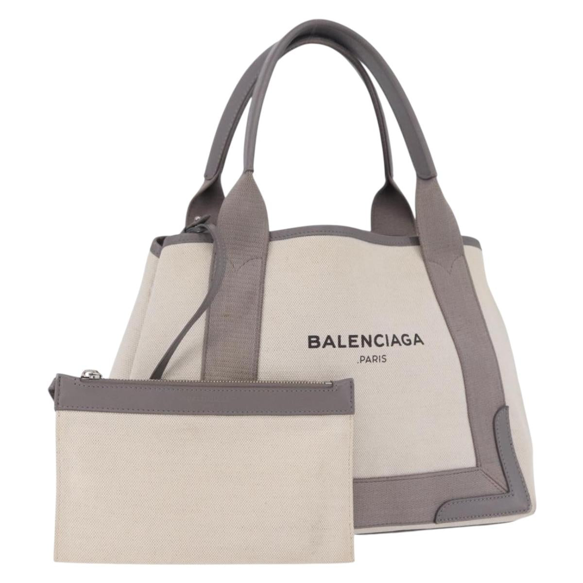 BALENCIAGA Navy Cabas XS Hand Bag Canvas White Silver 339933 Auth 196624