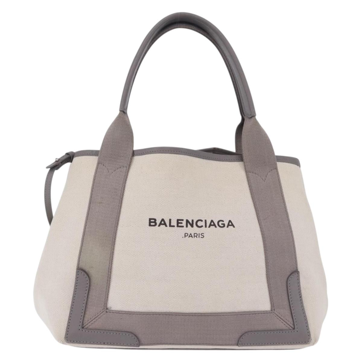 BALENCIAGA Navy Cabas XS Hand Bag Canvas White Silver 339933 Auth 196624
