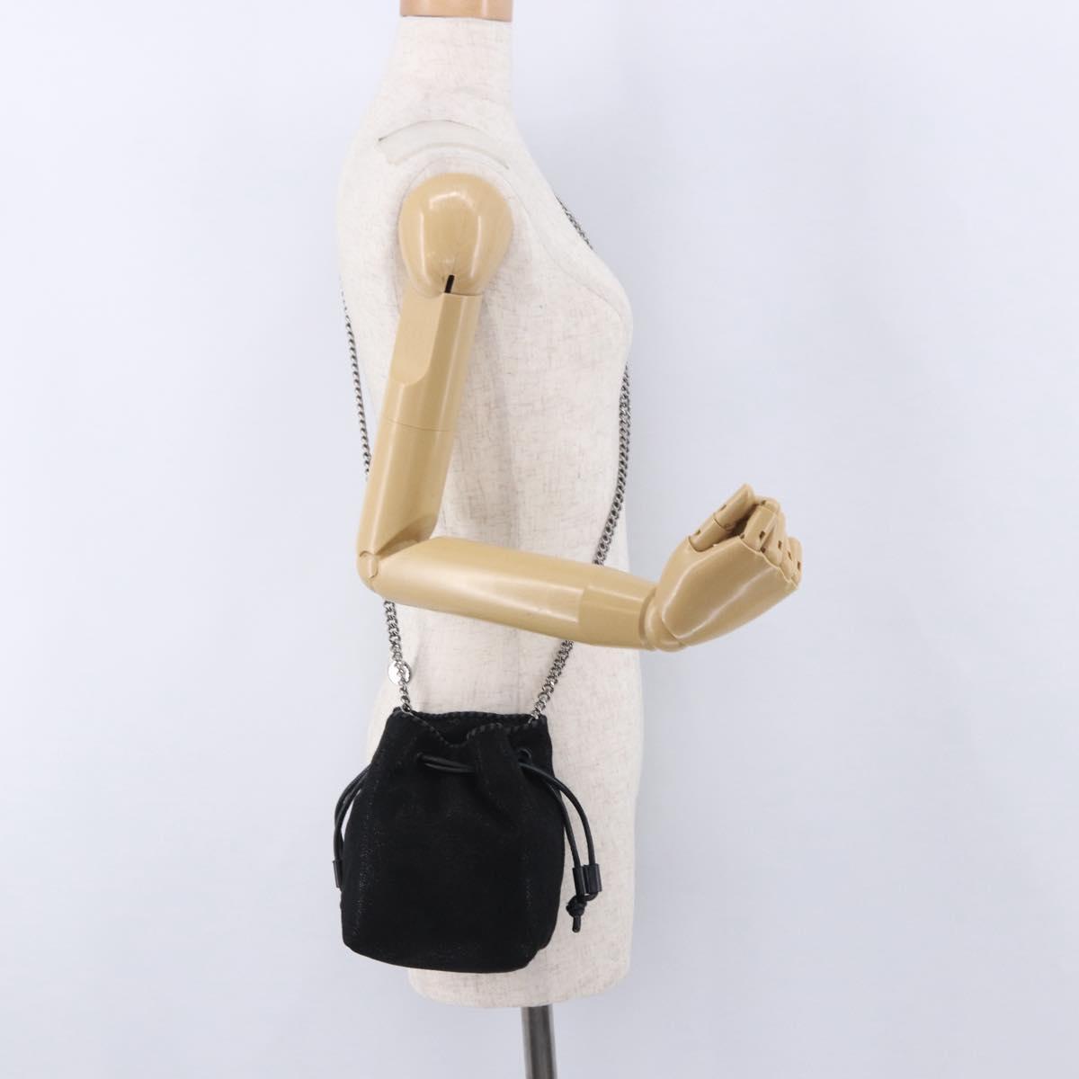 Stella MacCartney Chain Shoulder Bag Polyester Black Silver Auth 196625A