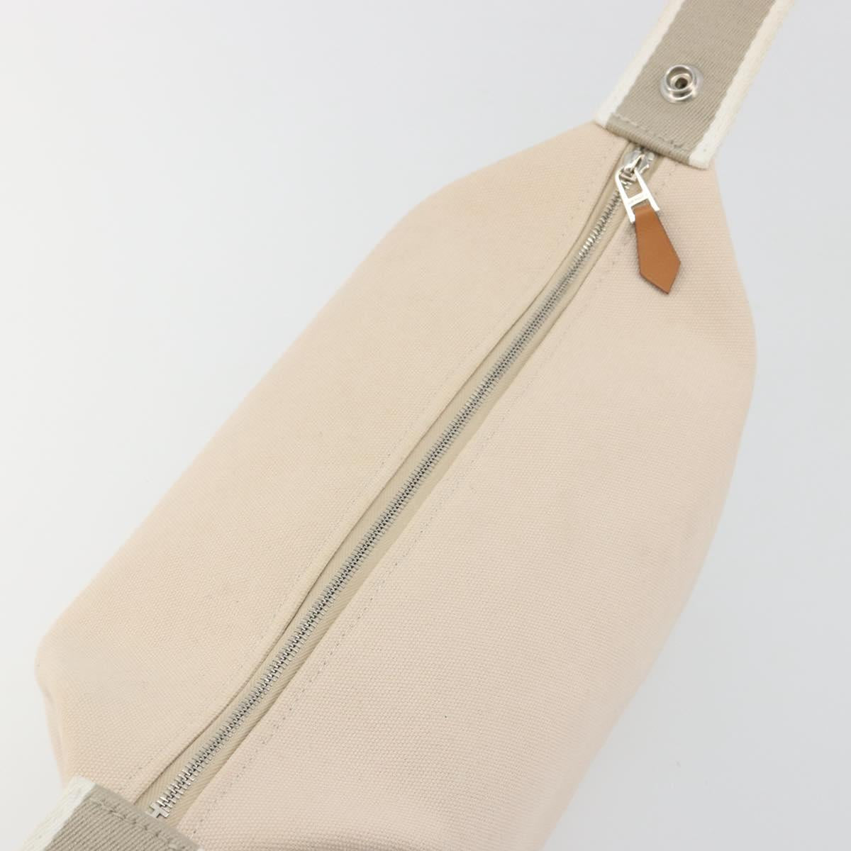 HERMES Brid A Black Hand Bag Canvas Leather Beige Silver Auth 196626M