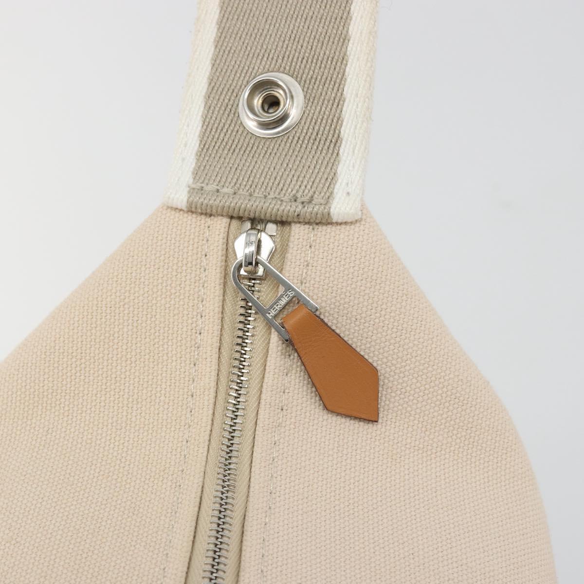 HERMES Brid A Black Hand Bag Canvas Leather Beige Silver Auth 196626M