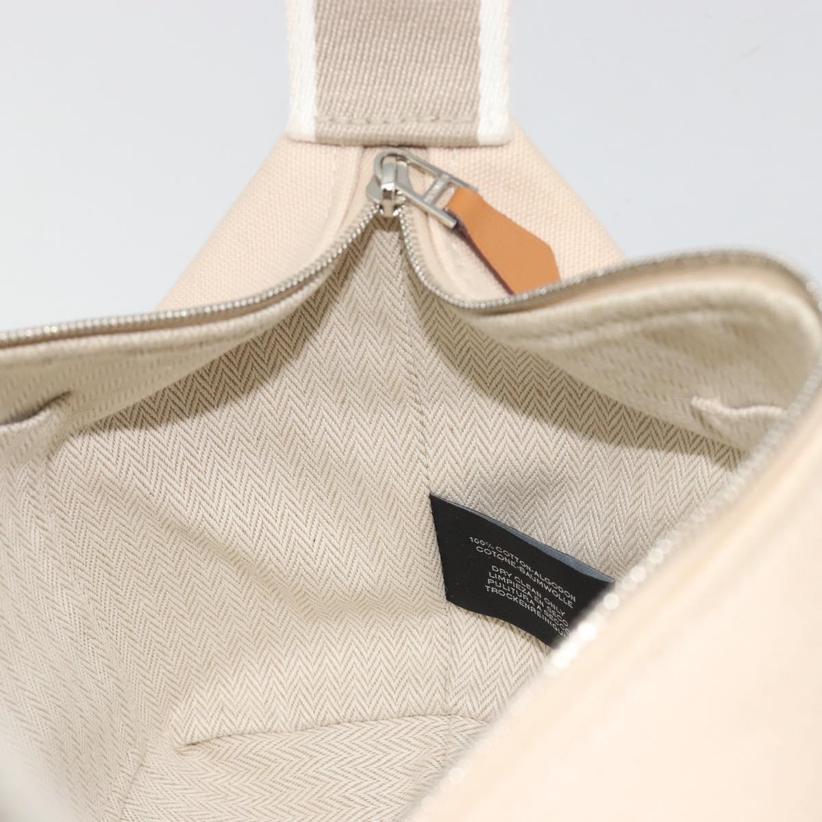 HERMES Brid A Black Hand Bag Canvas Leather Beige Silver Auth 196626M