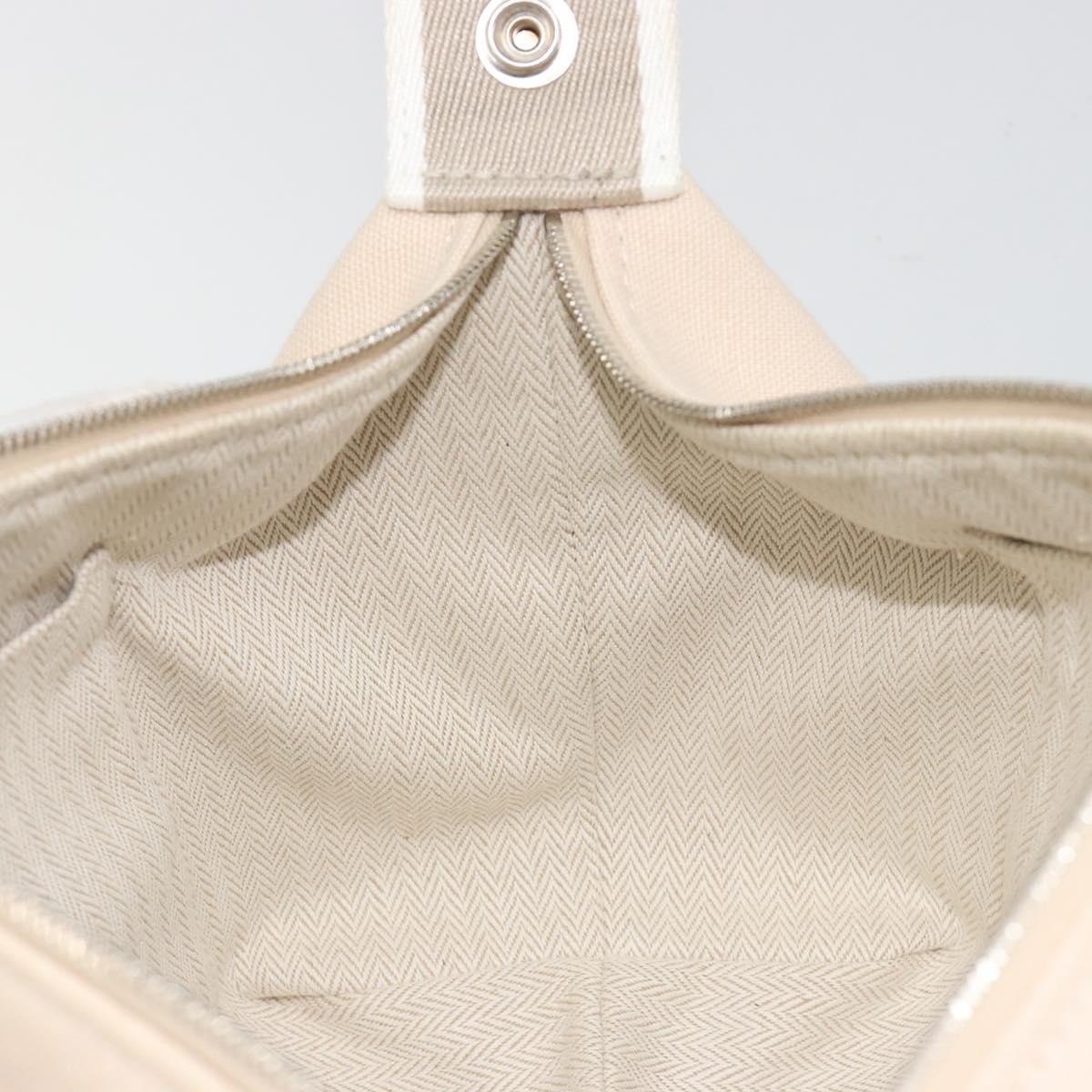 HERMES Brid A Black Hand Bag Canvas Leather Beige Silver Auth 196626M