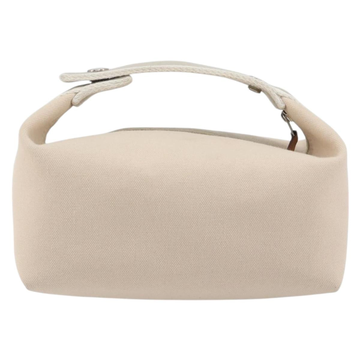 HERMES Brid A Black Hand Bag Canvas Leather Beige Silver Auth 196626M