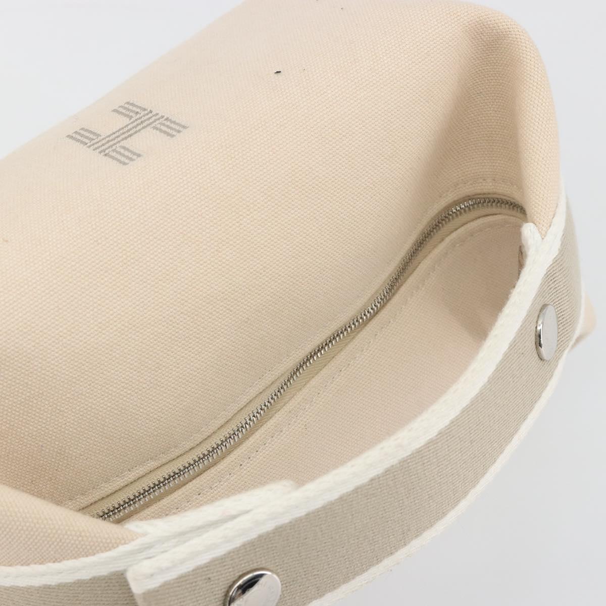 HERMES Brid A Black Hand Bag Canvas Leather Beige Silver Auth 196626M