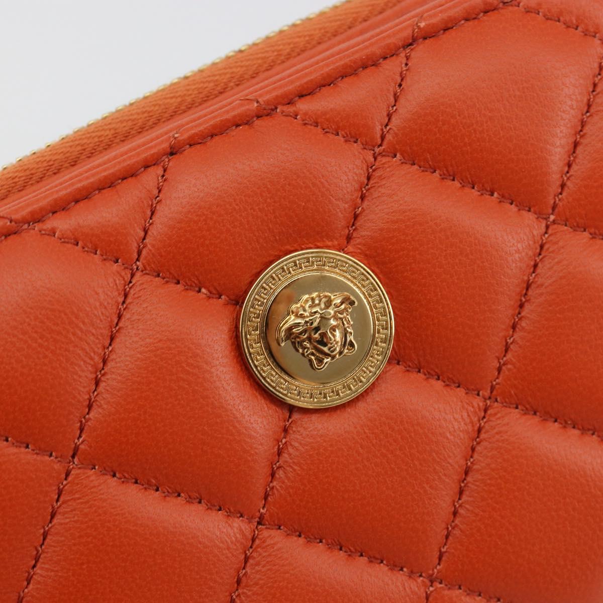 VERSACE Medusa Wallet Leather Orange Gold Auth 196627A