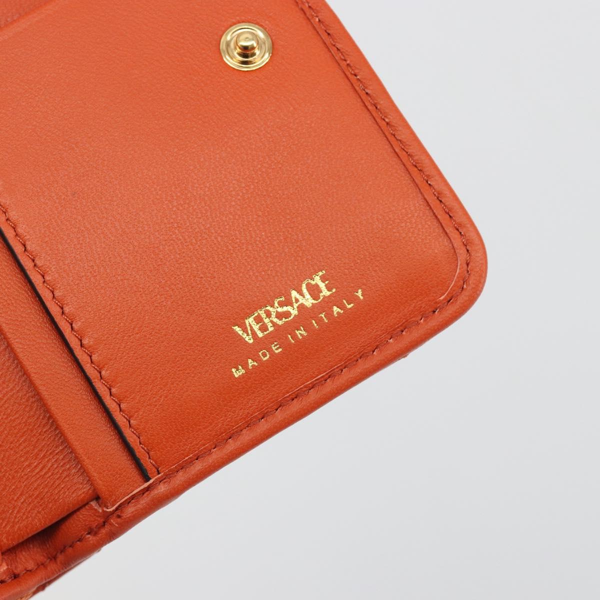 VERSACE Medusa Wallet Leather Orange Gold Auth 196627A