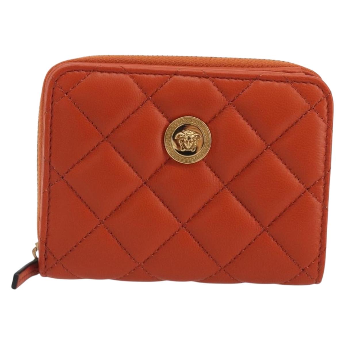 VERSACE Medusa Wallet Leather Orange Gold Auth 196627A