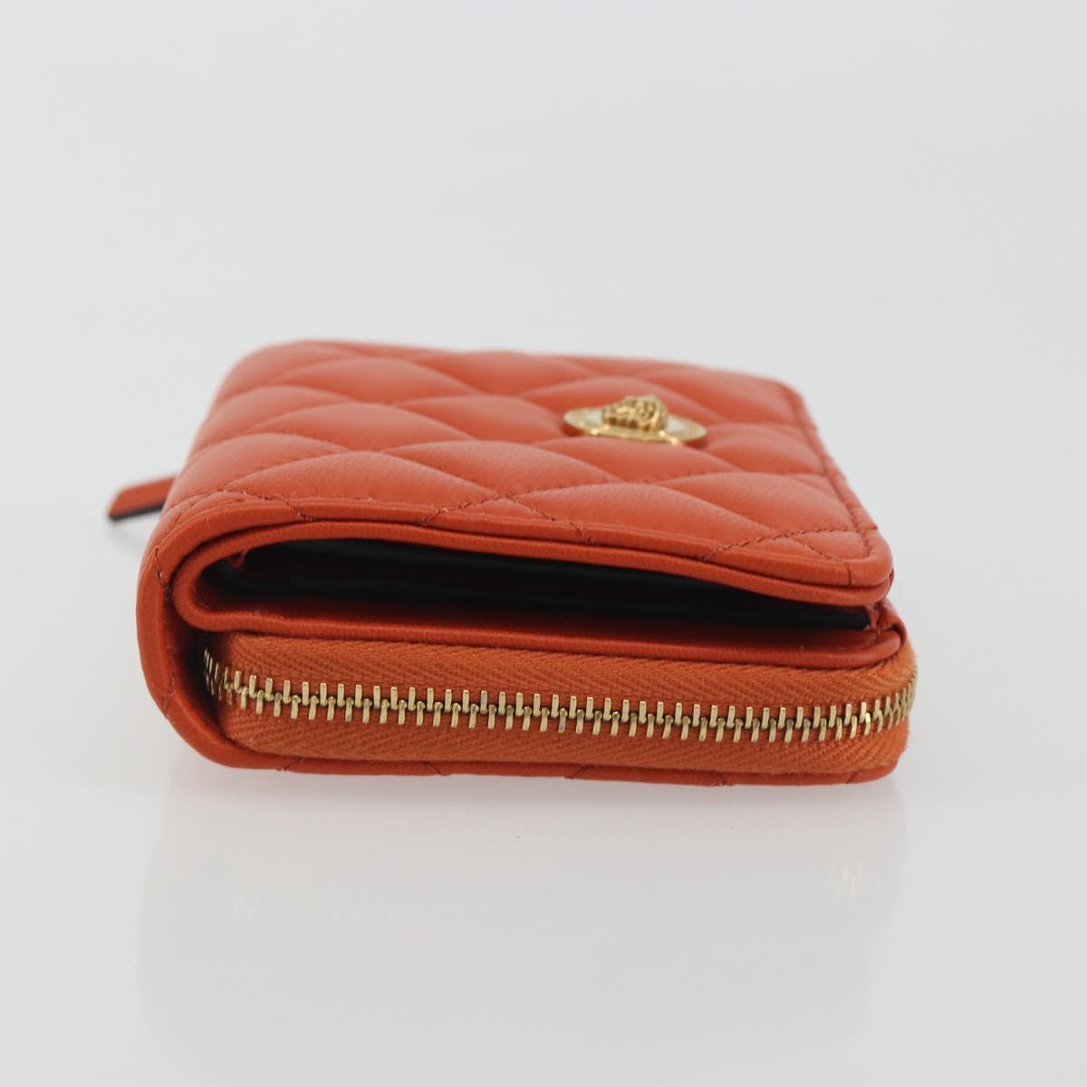 VERSACE Medusa Wallet Leather Orange Gold Auth 196627A