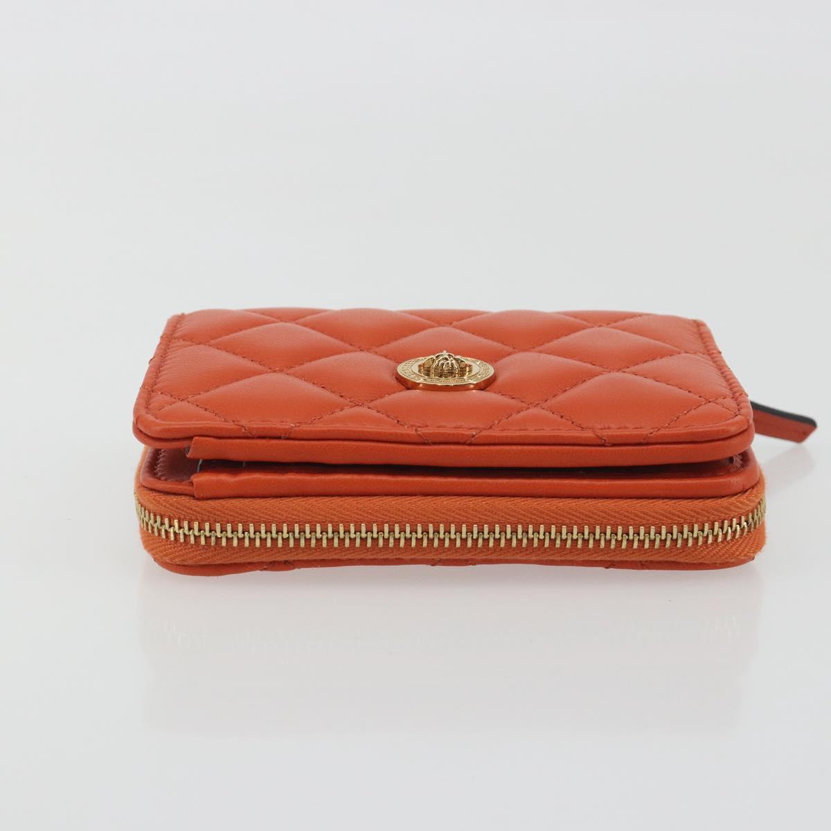 VERSACE Medusa Wallet Leather Orange Gold Auth 196627A