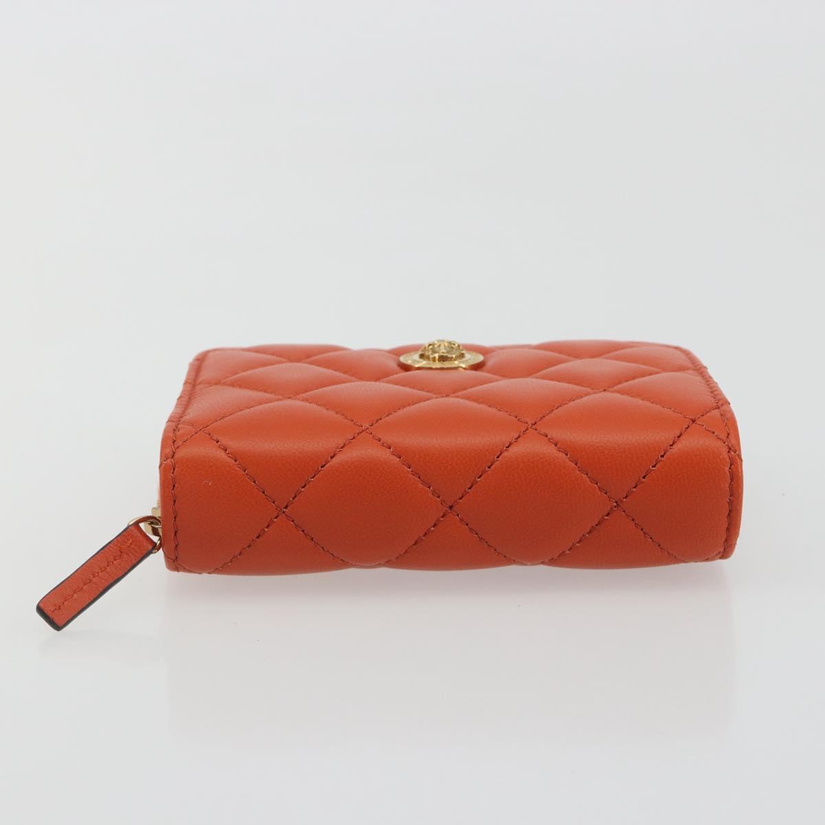 VERSACE Medusa Wallet Leather Orange Gold Auth 196627A