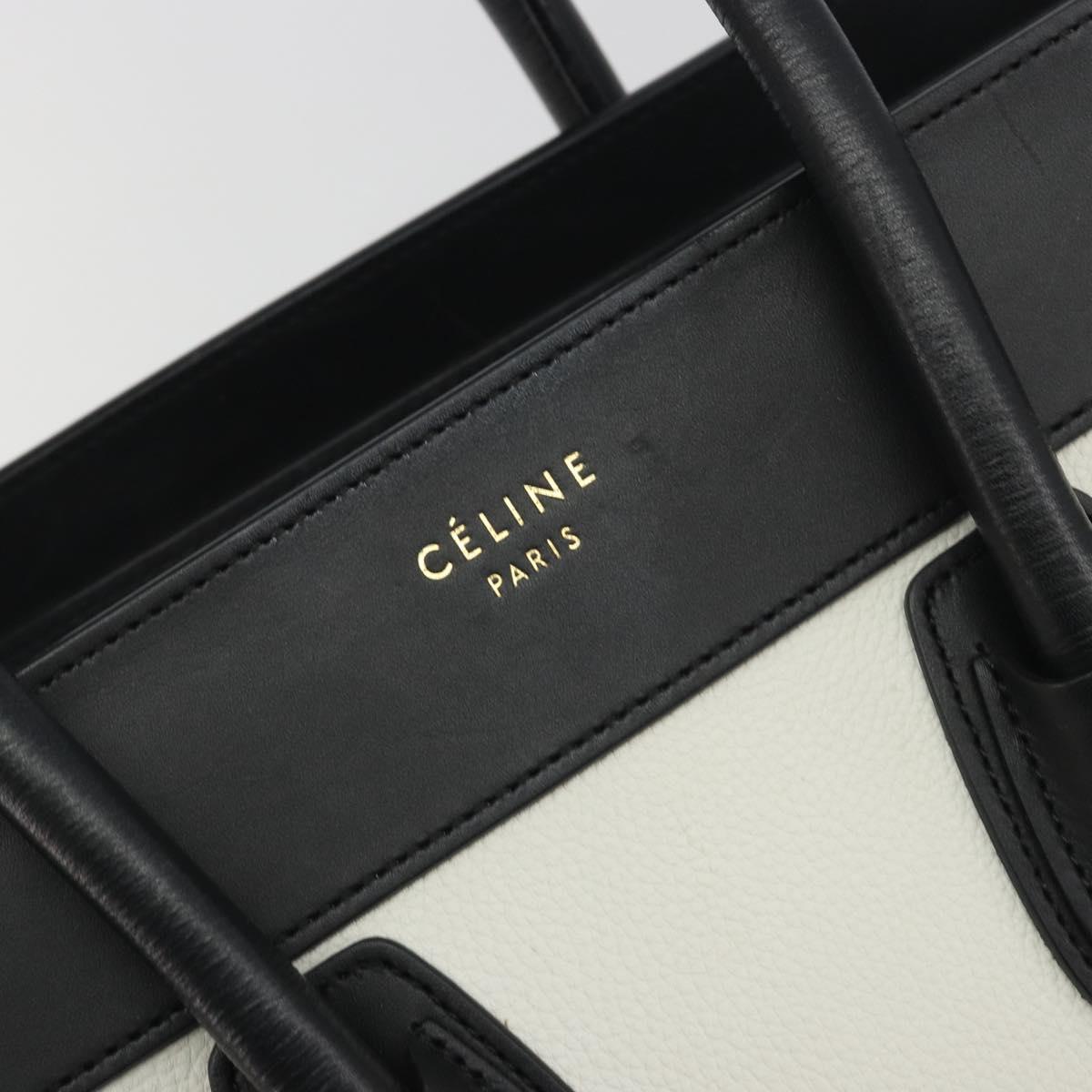 CELINE Luggage Micro Shopper Hand Bag Leather White Gold Auth 196632V