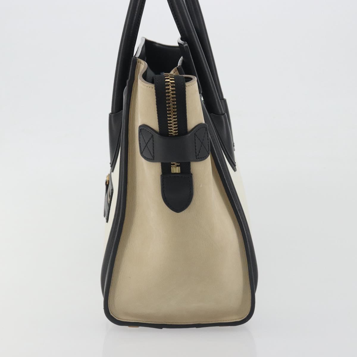 CELINE Luggage Micro Shopper Hand Bag Leather White Gold Auth 196632V