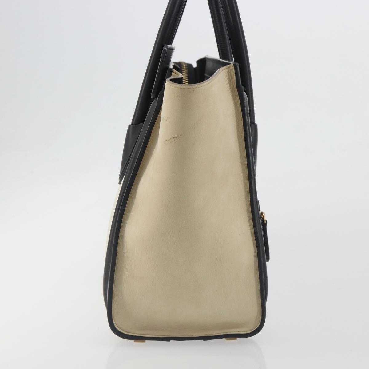 CELINE Luggage Micro Shopper Hand Bag Leather White Gold Auth 196632V