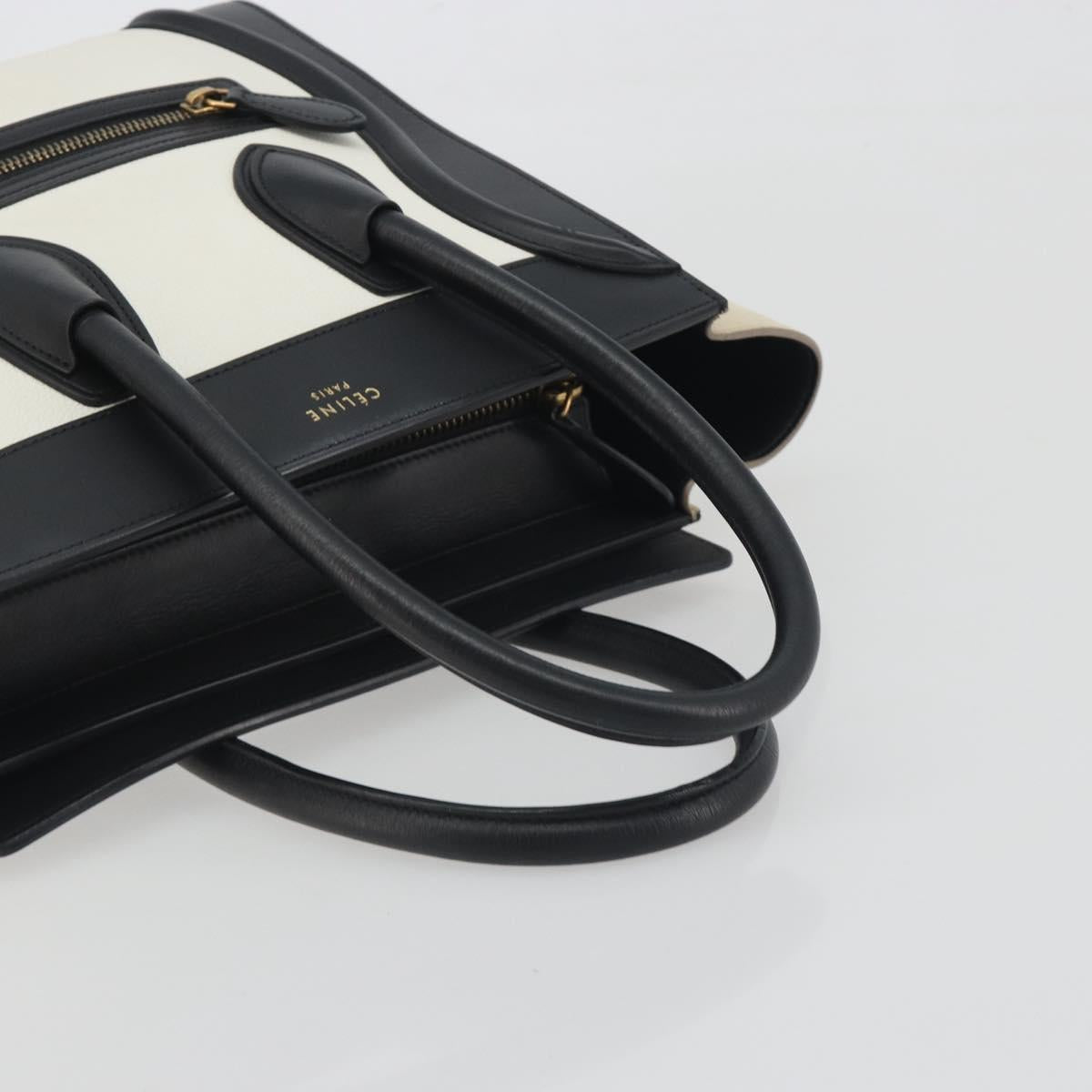 CELINE Luggage Micro Shopper Hand Bag Leather White Gold Auth 196632V