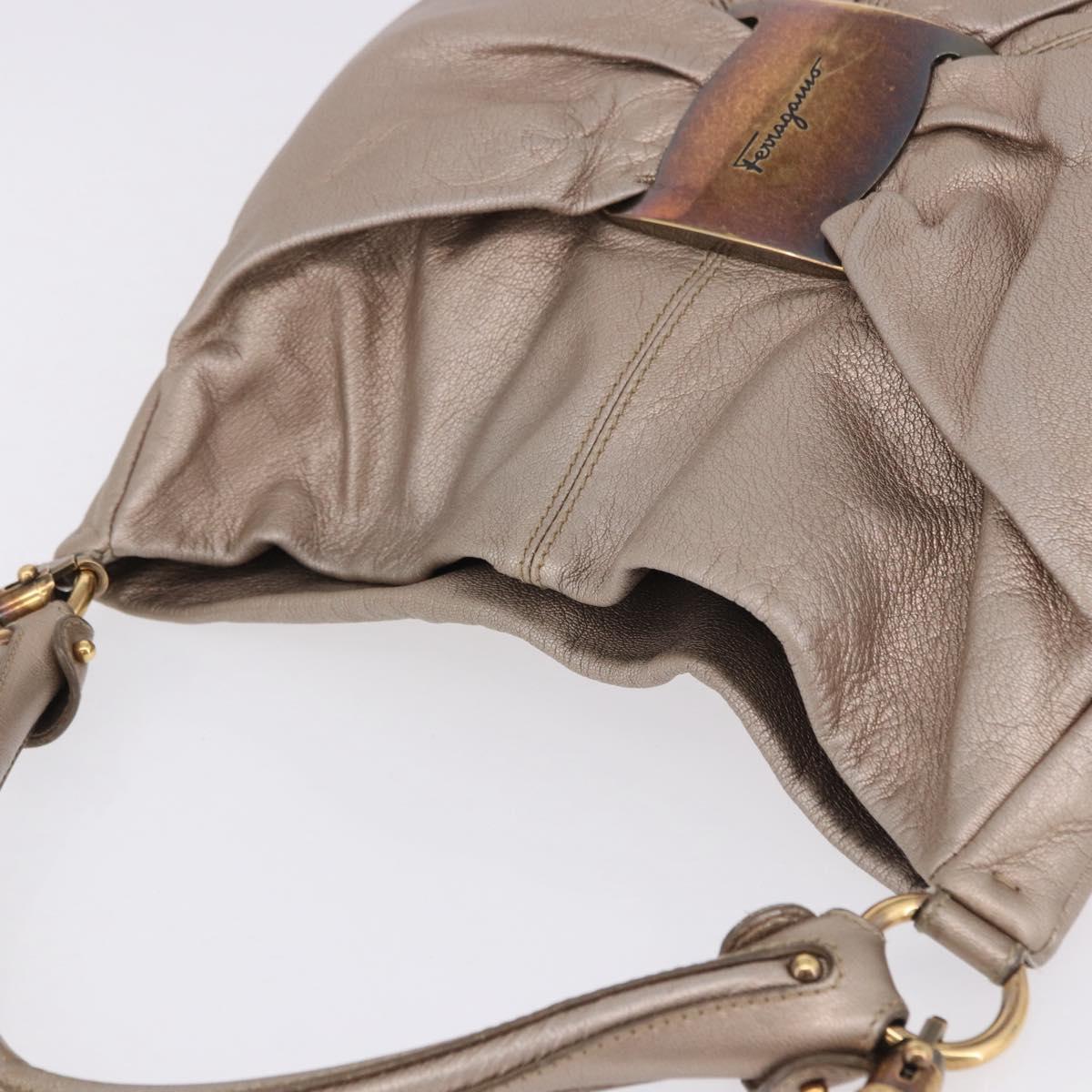 Salvatore Ferragamo Vala Hand Bag Leather 2way Champagne Gold Auth 196633A