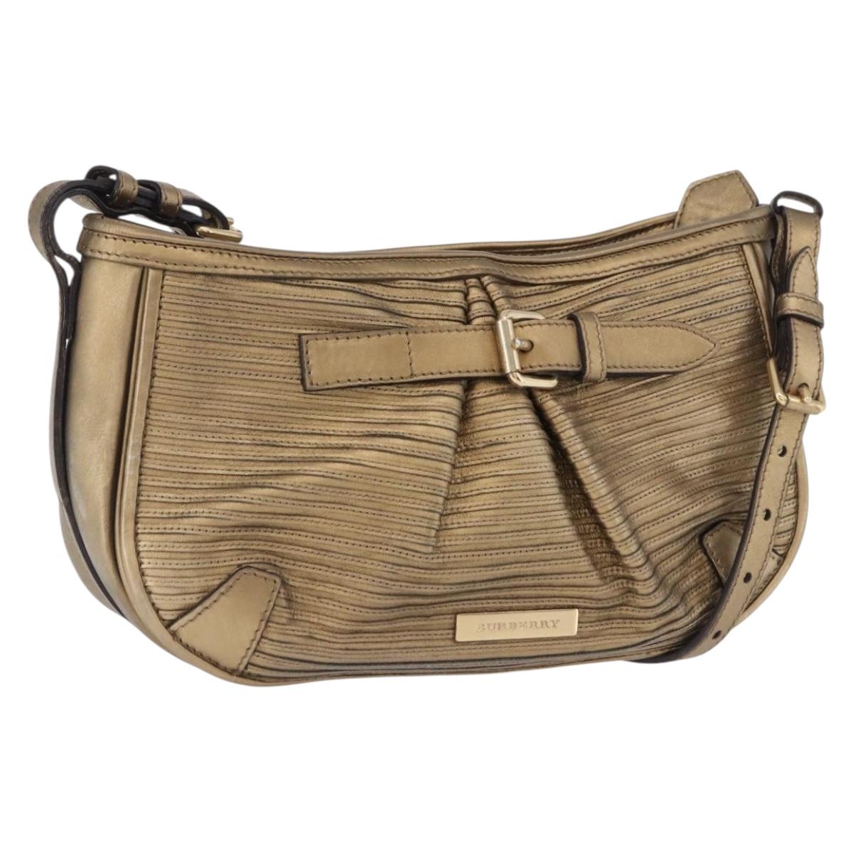 BURBERRY Shoulder Bag Leather Gold Auth 196634