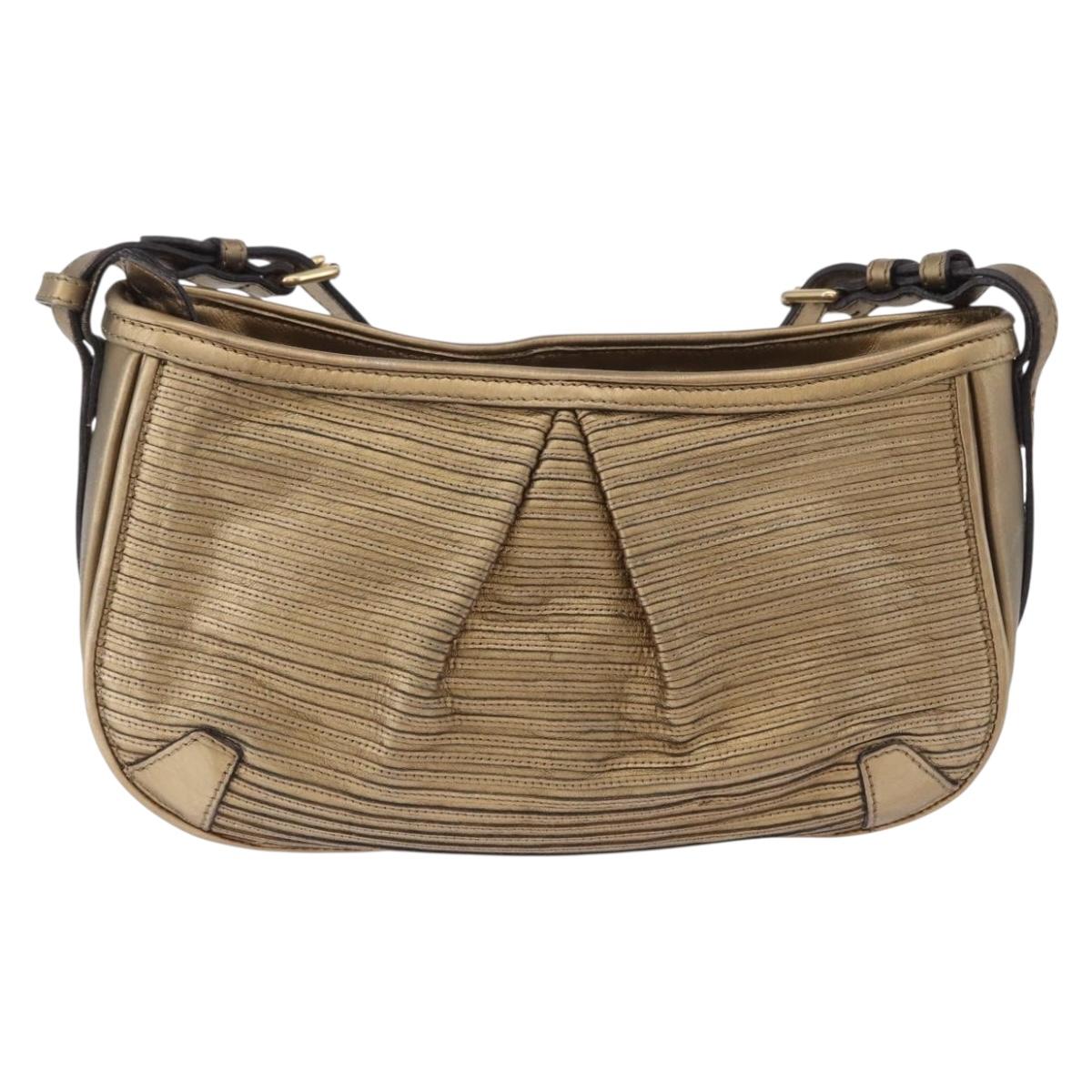 BURBERRY Shoulder Bag Leather Gold Auth 196634