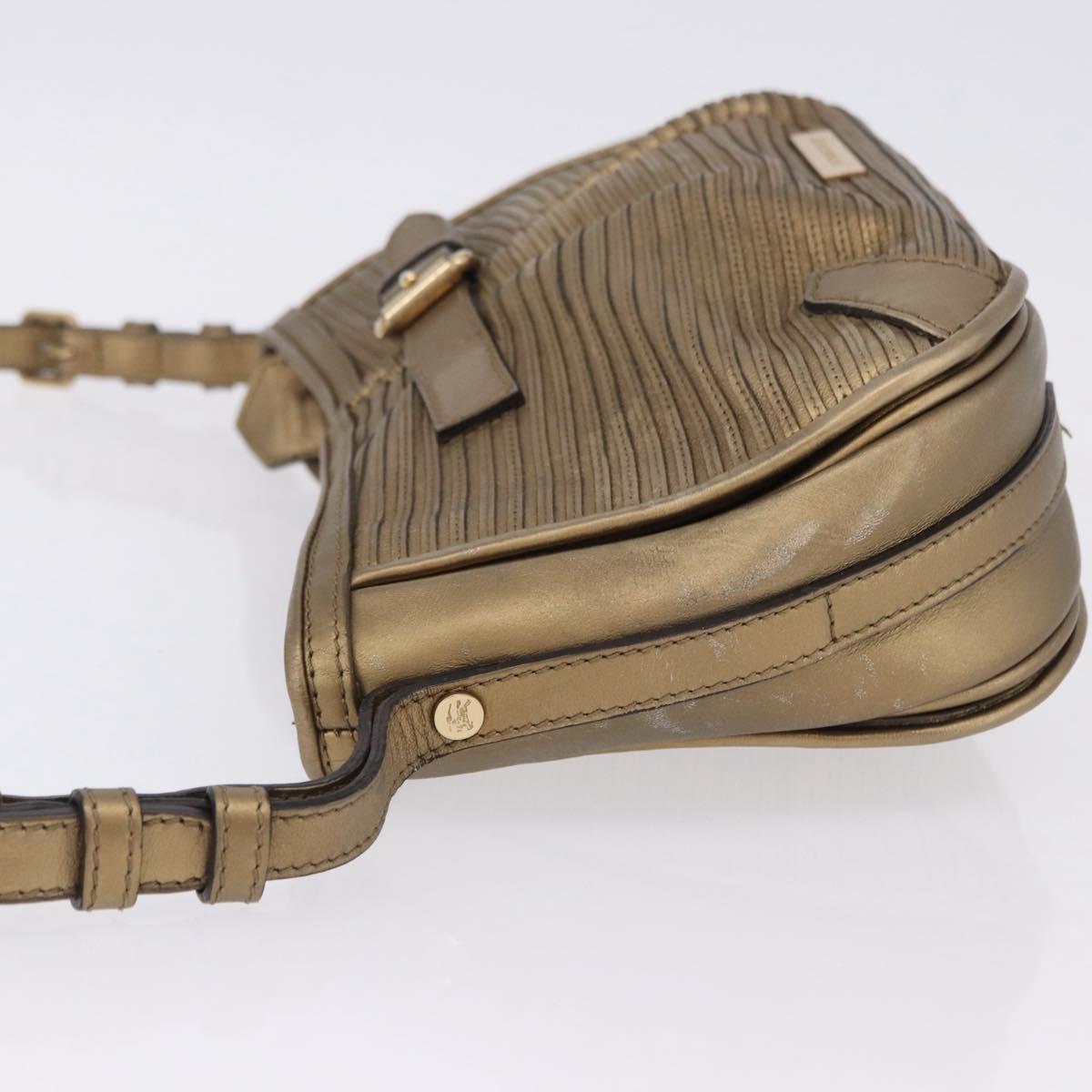 BURBERRY Shoulder Bag Leather Gold Auth 196634
