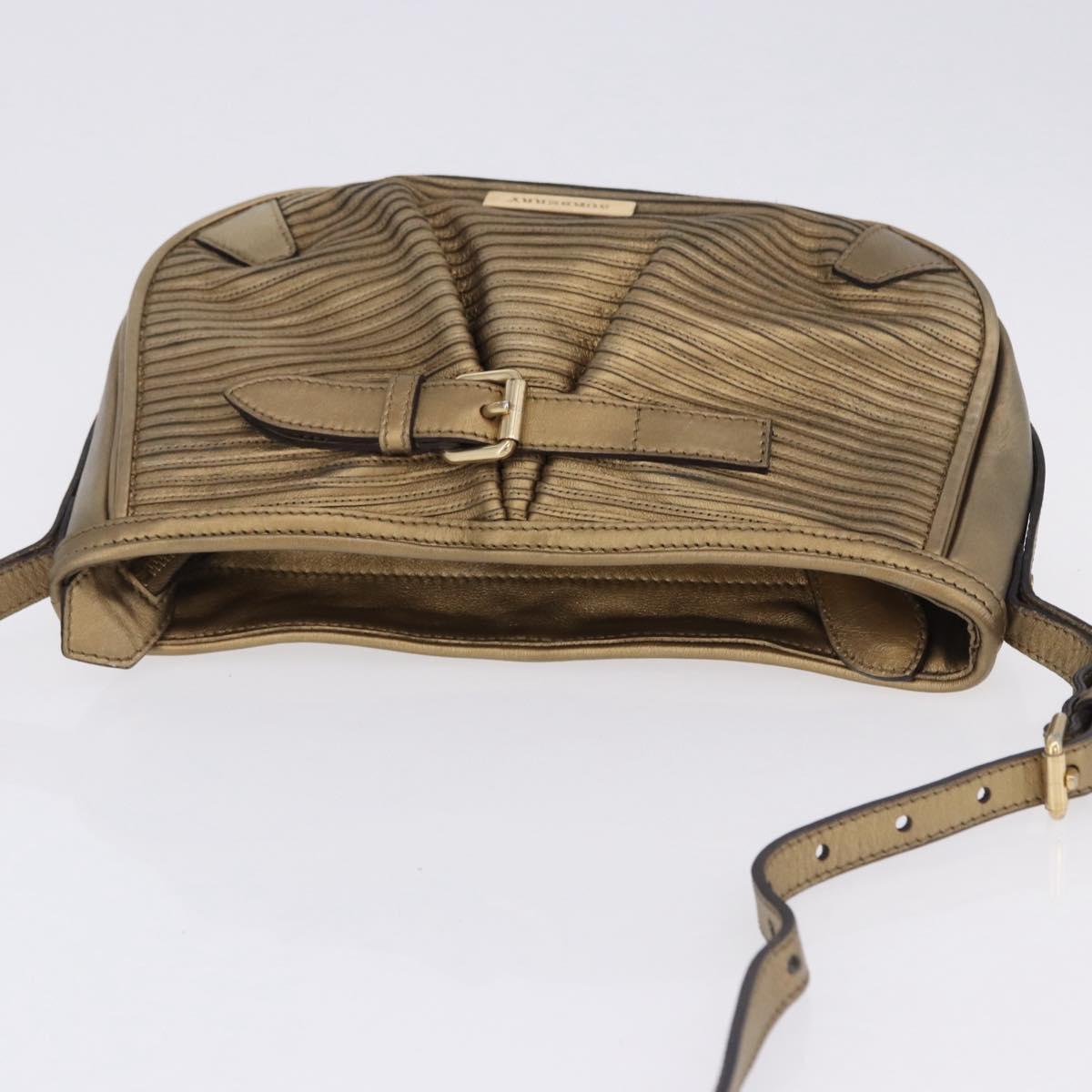BURBERRY Shoulder Bag Leather Gold Auth 196634